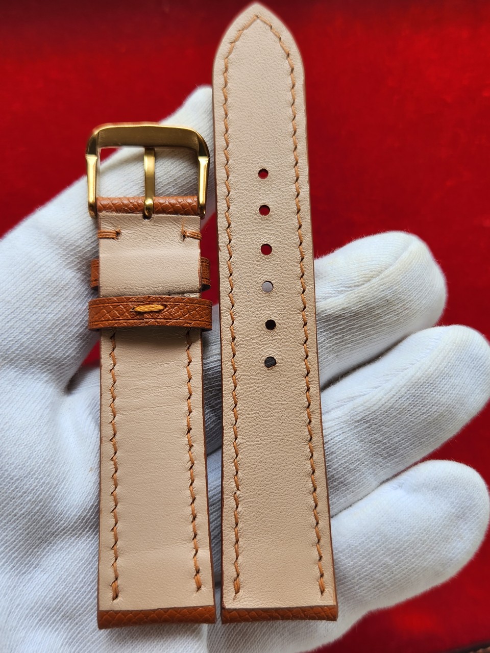 Dây đồng hồ da bò khâu tay size 20 DAY93