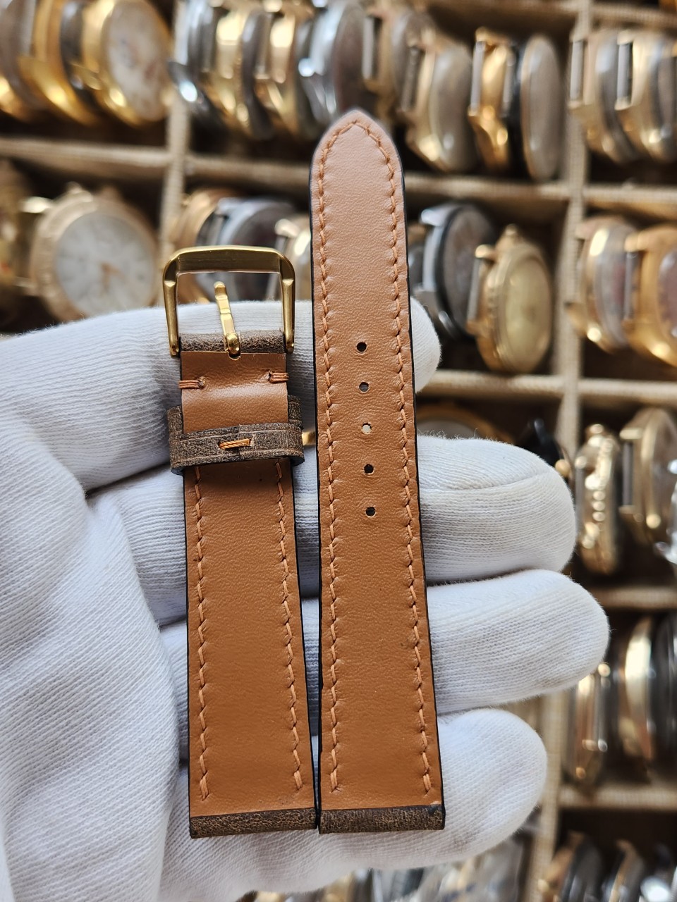 Dây đồng hồ da bò khâu tay size 20 DAY119