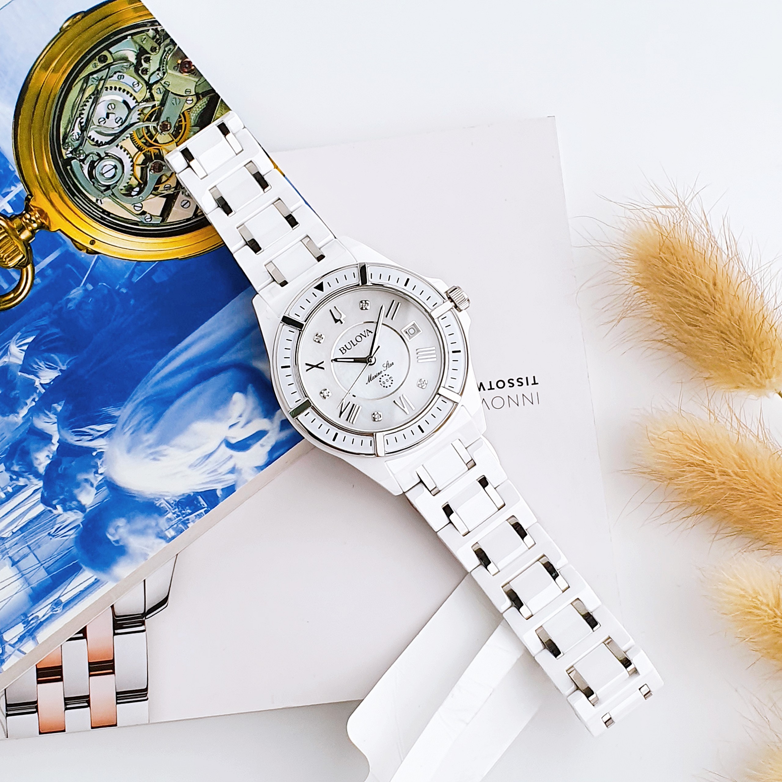 Đồng Hồ Bulova Marine Star Bạc xà cừ Mặt số kim cương