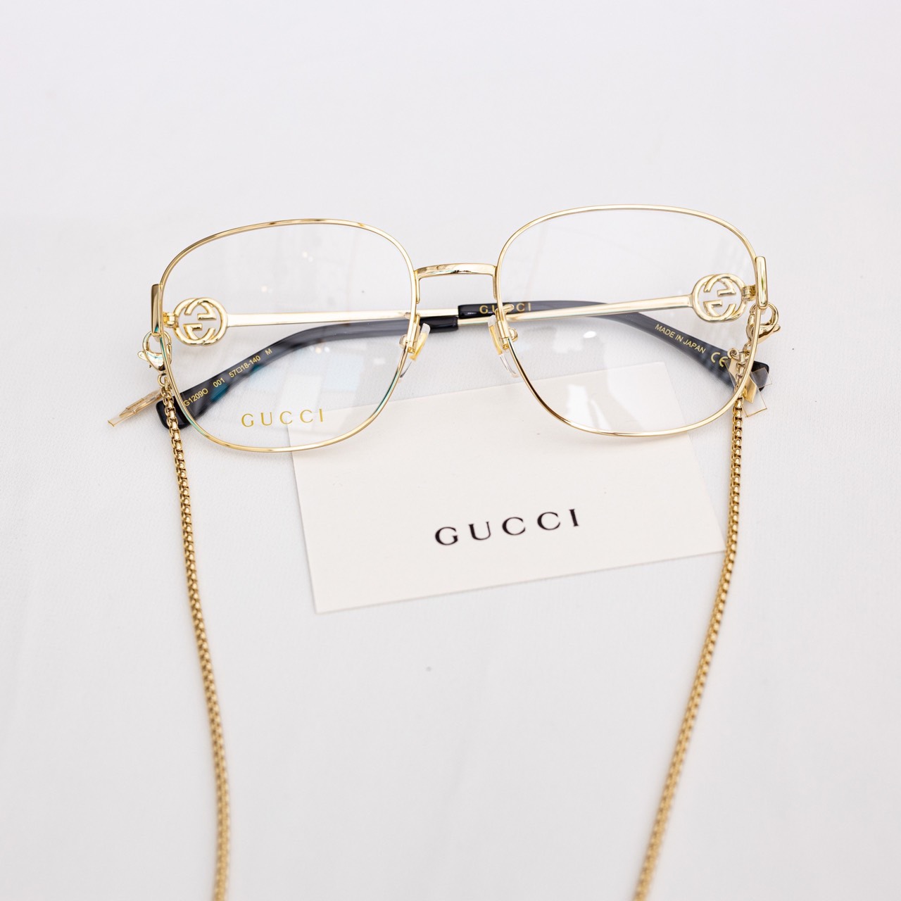 Gọng kính - Kính Gucci  form vuông tròn  màu gold - Logo GG kết hợp chuôi kính