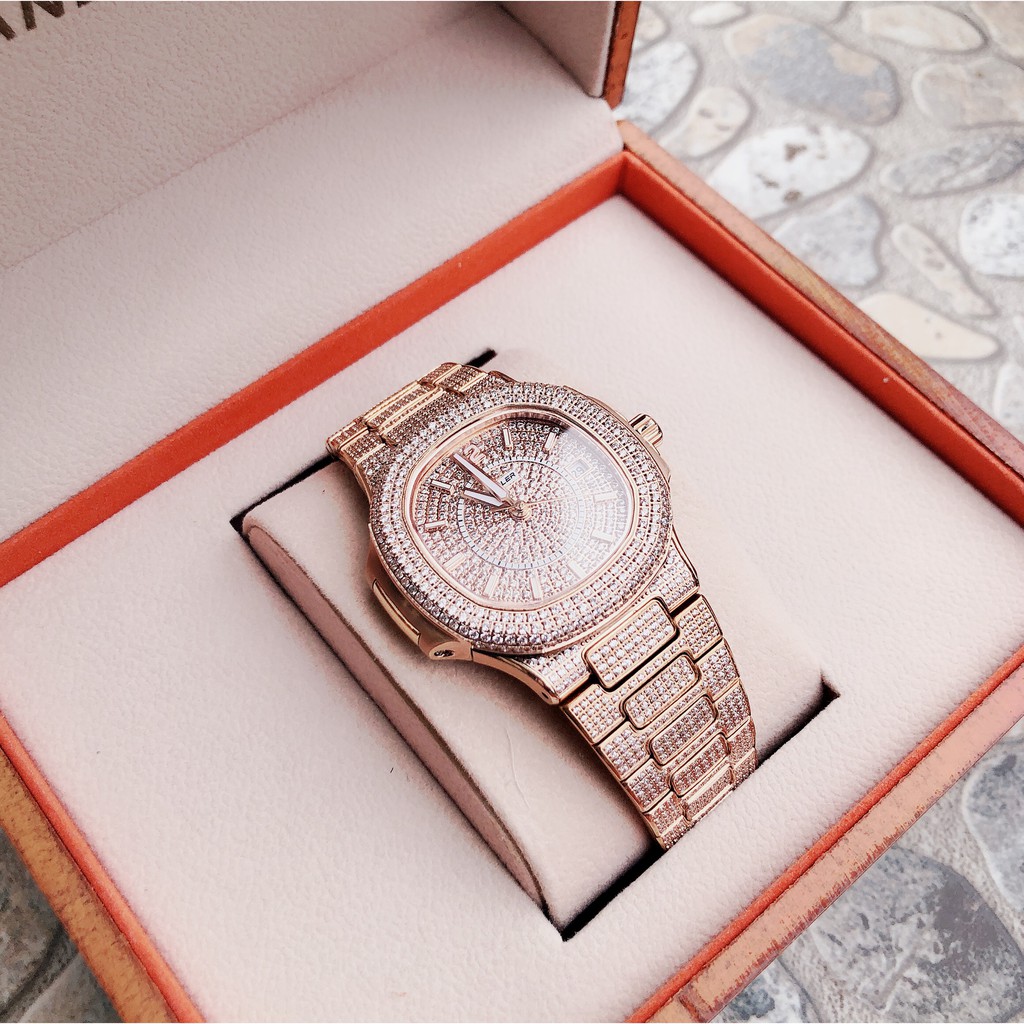 Đồng Hồ Huboler Nam Automatic Đính Full Đá Rose Gold Authentic 40mm