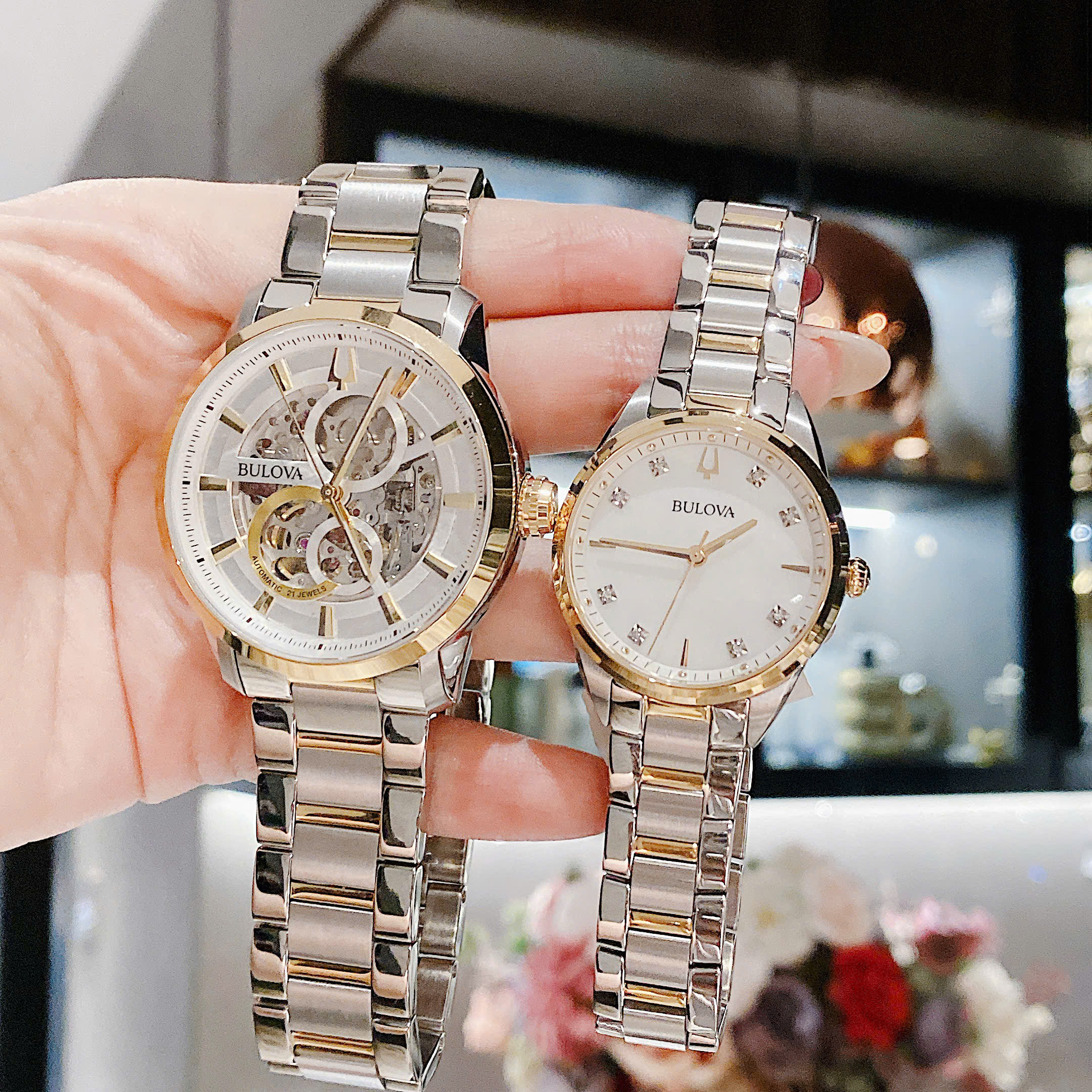 Đồng Hồ Đôi Bulova Skeleton 98A214 Nam & Bulova Sutton 98P184 Nữ Sự Kết Hợp Hoàn Hảo Giữa Cá Tính Nam Tính Và Thanh Lịch Nữ Tính