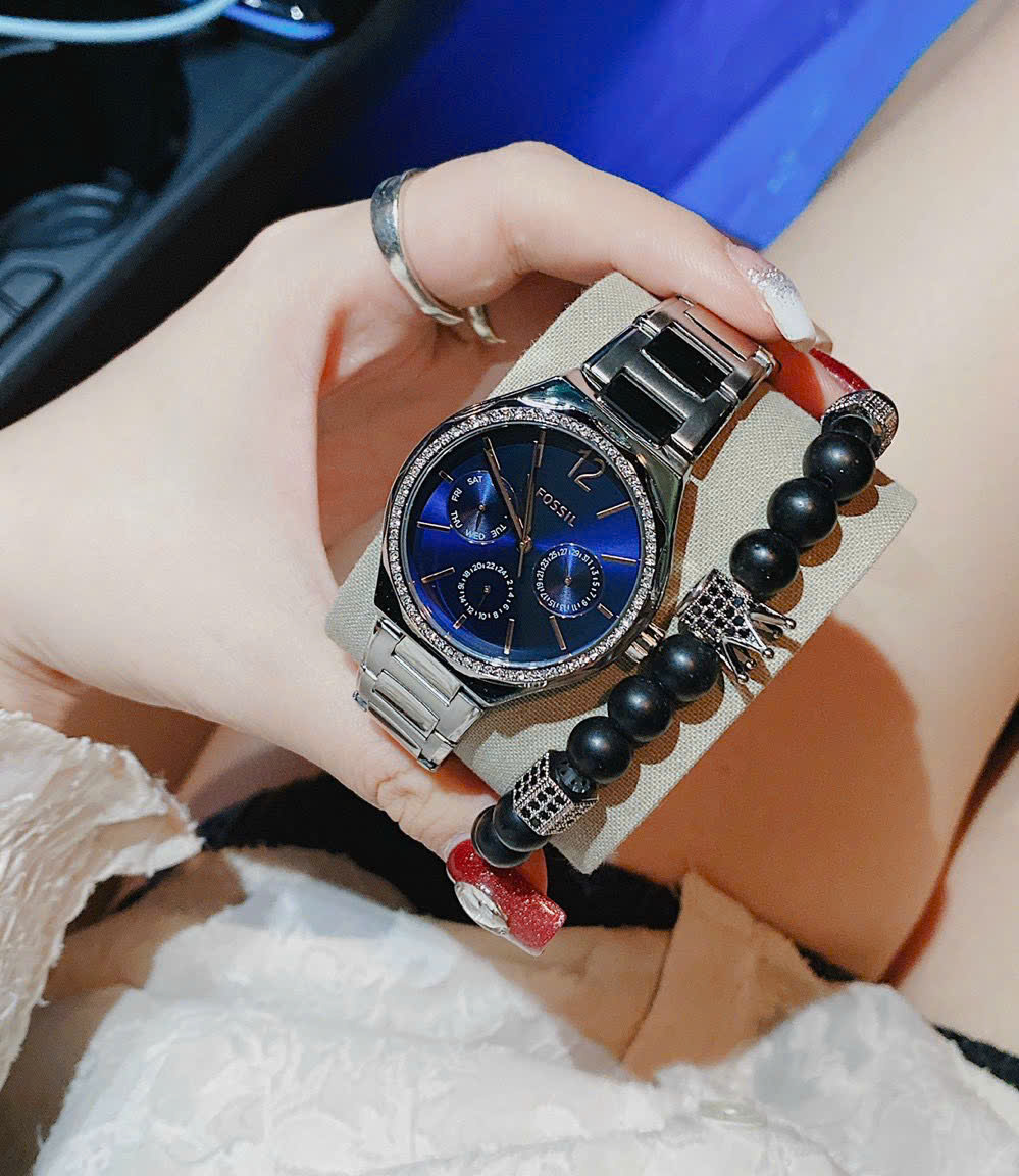 Đồng Hồ Cặp Đôi Fossil BQ2751 – Tone Silver Mặt Xanh, Thiết Kế Sang Trọng Cho Cặp Đôi