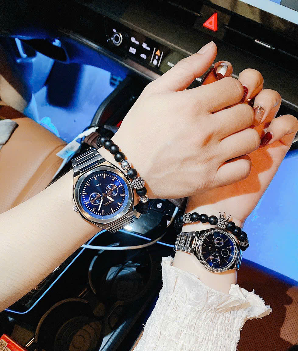 Đồng Hồ Cặp Đôi Fossil BQ2751 – Tone Silver Mặt Xanh, Thiết Kế Sang Trọng Cho Cặp Đôi