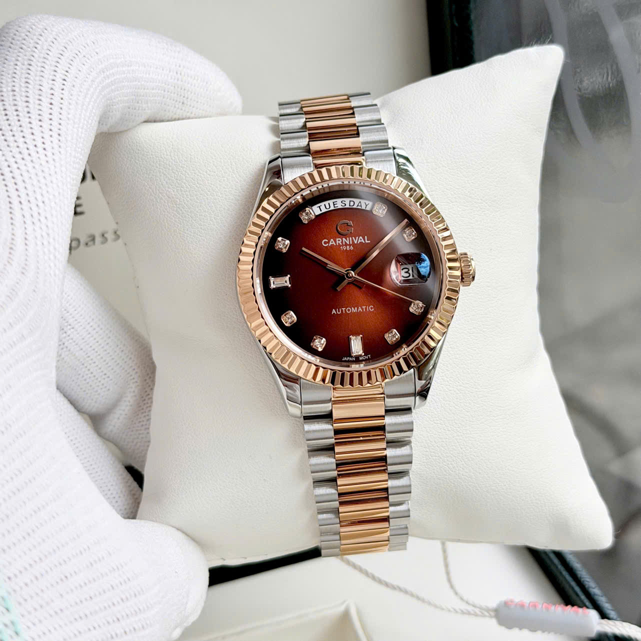 Đồng Hồ Carnival Automatic 8239G-CH-N Màu Đỏ Huyết Nam – Tiểu Rolex Day-Date, Automatic Japan, Sapphire 38mm