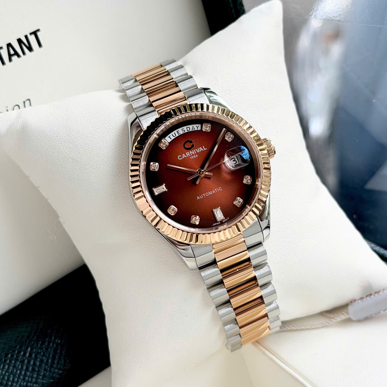 Đồng Hồ Carnival Automatic 8239G-CH-N Màu Đỏ Huyết Nam – Tiểu Rolex Day-Date, Automatic Japan, Sapphire 38mm