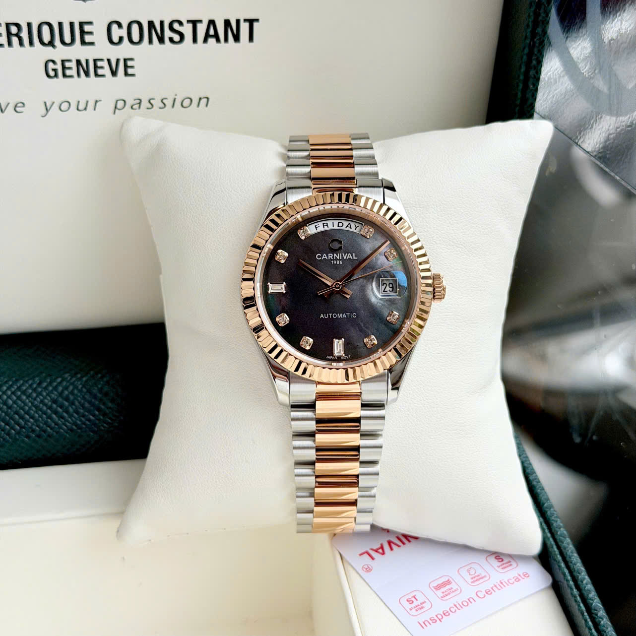 Đồng Hồ Nam Carnival Automatic 8239G-CH-D – Tiểu Rolex Style Day-Date, Mặt Xám Khảm Trai Sang Trọng