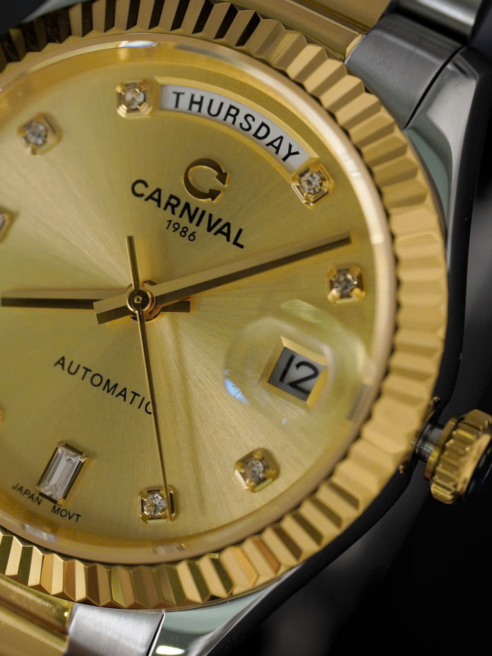 Đồng Hồ Nam Carnival Automatic 8239G-CV-V – Thiết Kế “Tiểu Rolex Style” Day-Date, Size 38mm, Mặt Vàng Sang Trọng