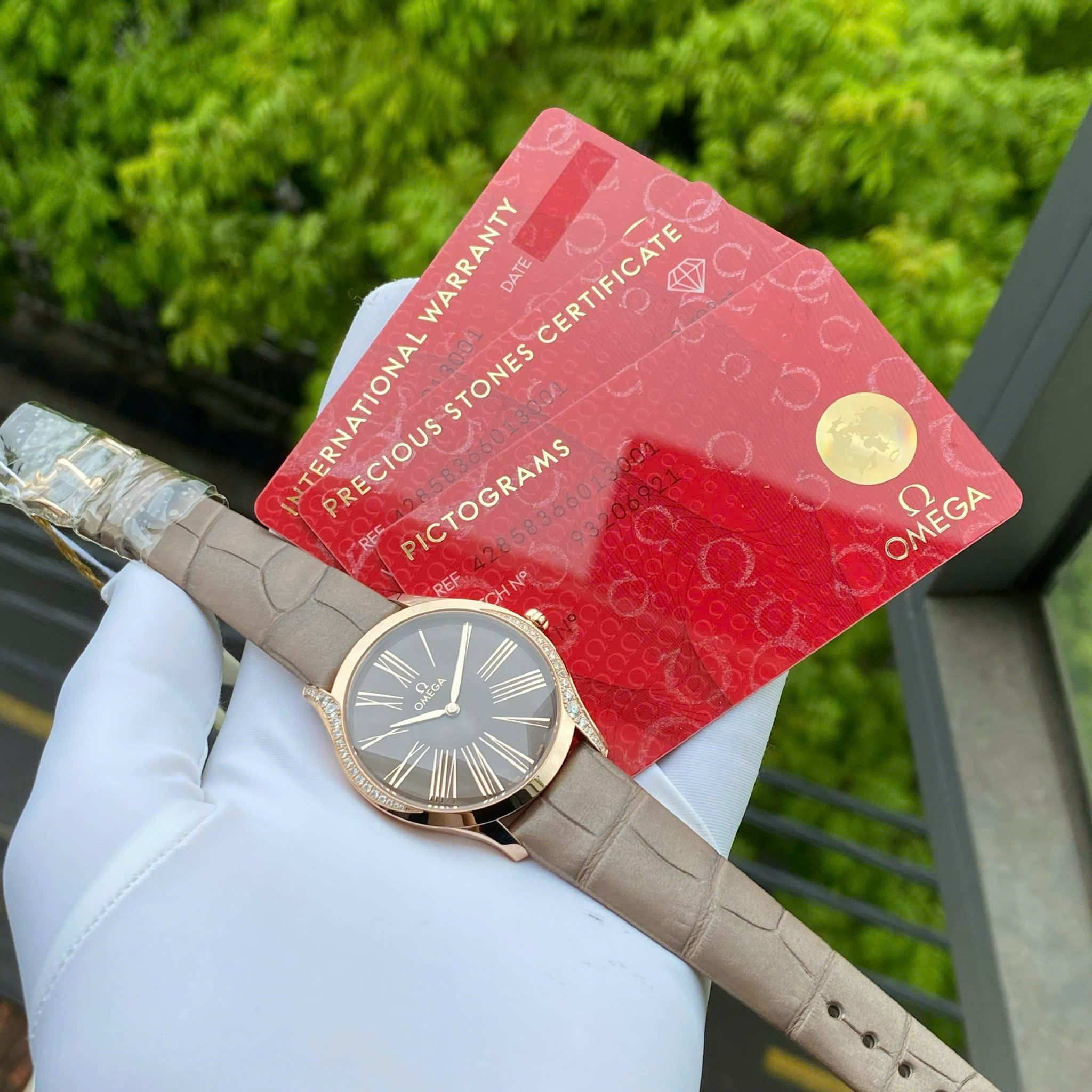 Đồng Hồ OMEGA De Ville Trésor 428.58.36.60.13.001 Nữ 18K Sedna Gold Mặt Nâu Kim Cương