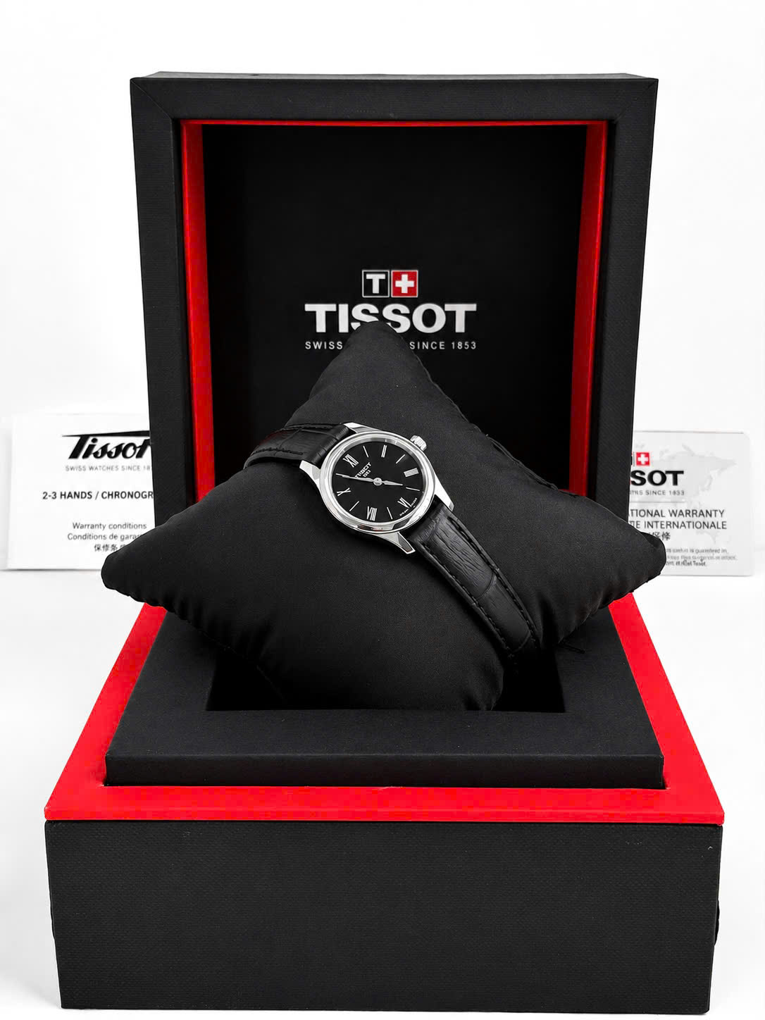 Đồng Hồ Nữ Tissot Tradition 5.5 Lady T063.009.16.058.00 – Mặt Đen Cổ Điển, Size 25mm, Dây Da, Swiss Quartz