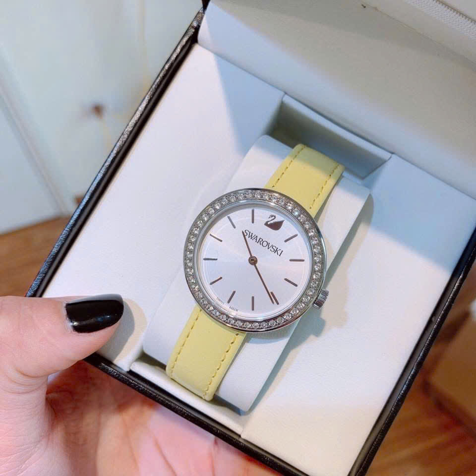 Đồng Hồ Nữ Swarovski Women's White Dial Leather Band Watch 5095643 Màu Vàng