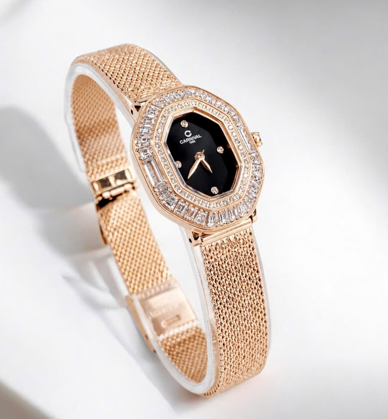 Đồng Hồ Nữ Carnival 8237L-VH-D – Mặt Đen Sang Trọng, Máy Quartz Thụy Sĩ, Dây Mesh Cao Cấp