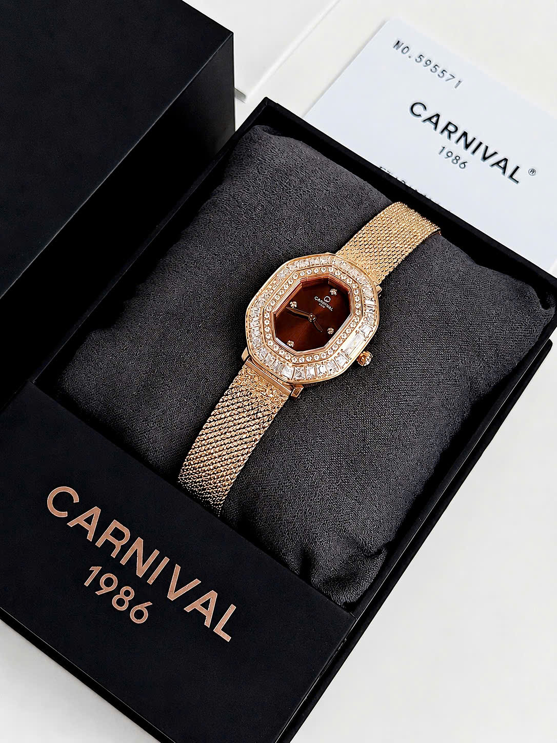 Đồng Hồ Nữ Carnival 8237L-VH-N – Mặt Nâu Cafe Sang Trọng, Máy Quartz Thụy Sĩ, Dây Mesh Cao Cấp