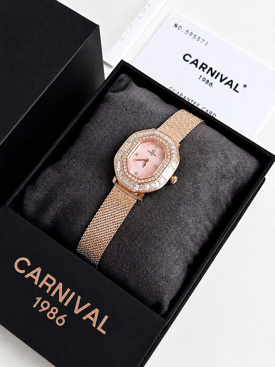 Đồng Hồ Nữ Carnival 8237L-VH-HK – Mặt Hồng Khảm Sang Trọng, Máy Quartz Thụy Sĩ, Dây Mesh Cao Cấp