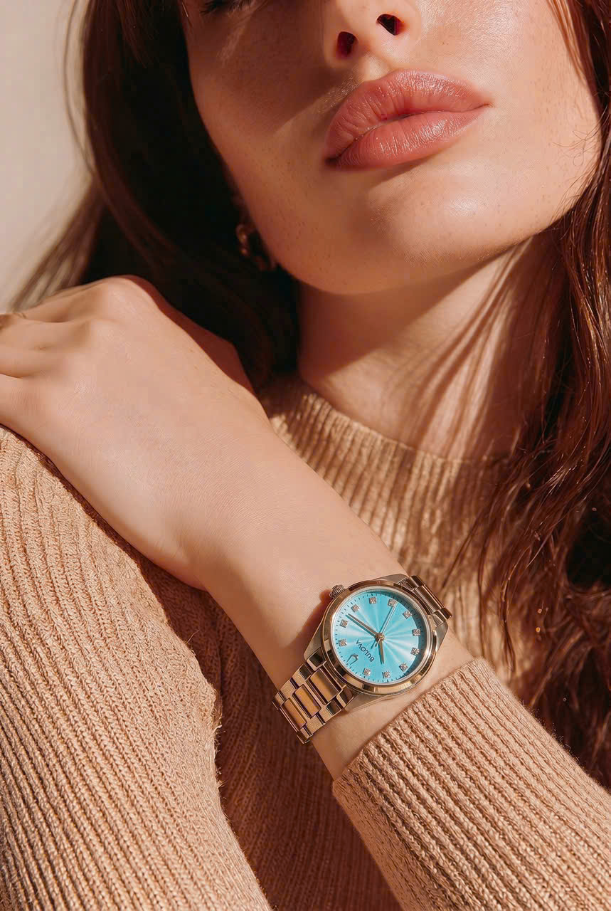 Đồng Hồ Bulova 96P250 Nữ Size 28mm Mặt Xanh Kim Cương