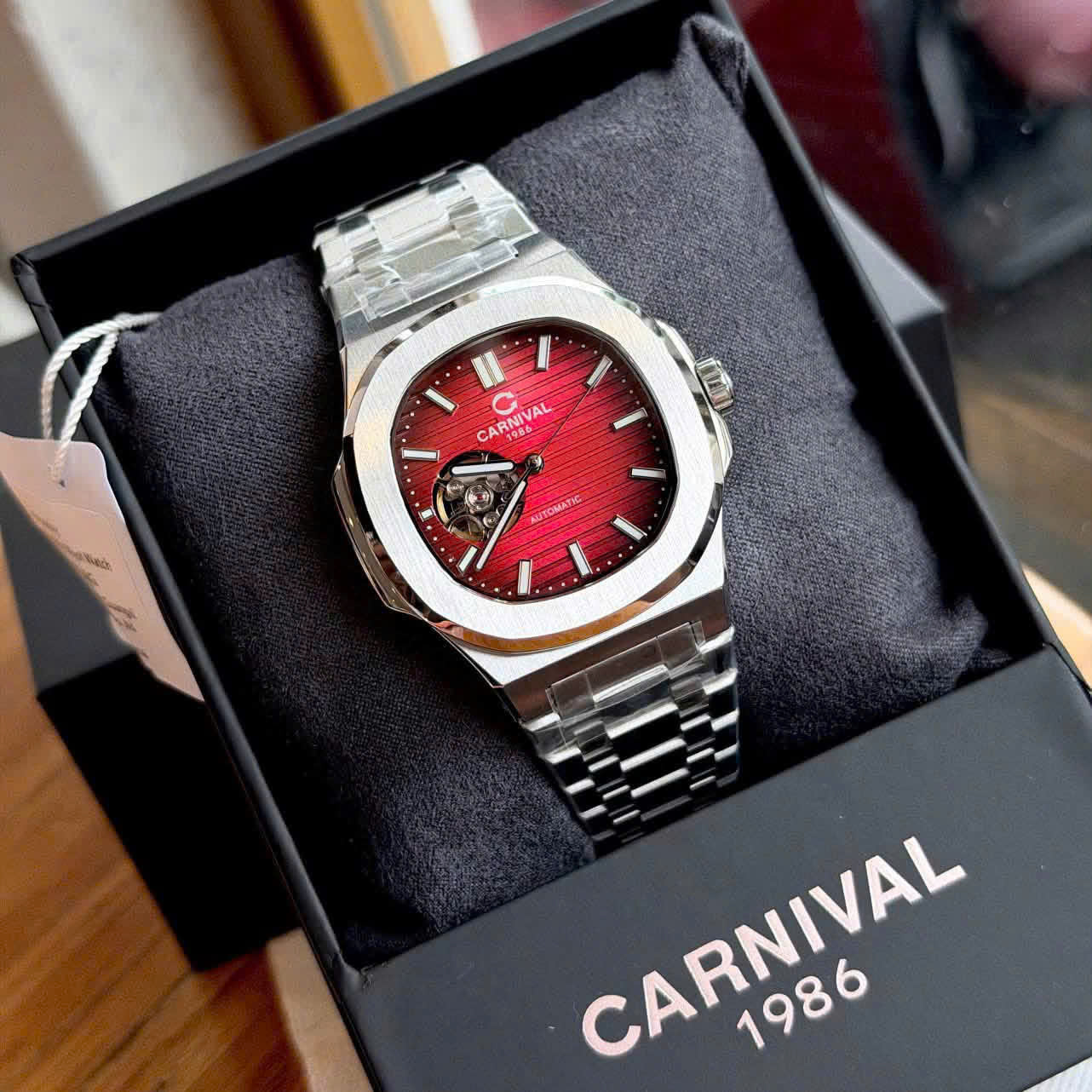 Đồng Hồ Carnival 8128G Automatic Japan – Open Heart Dáng Vuông, Phong Cách Thể Thao Sang Trọng