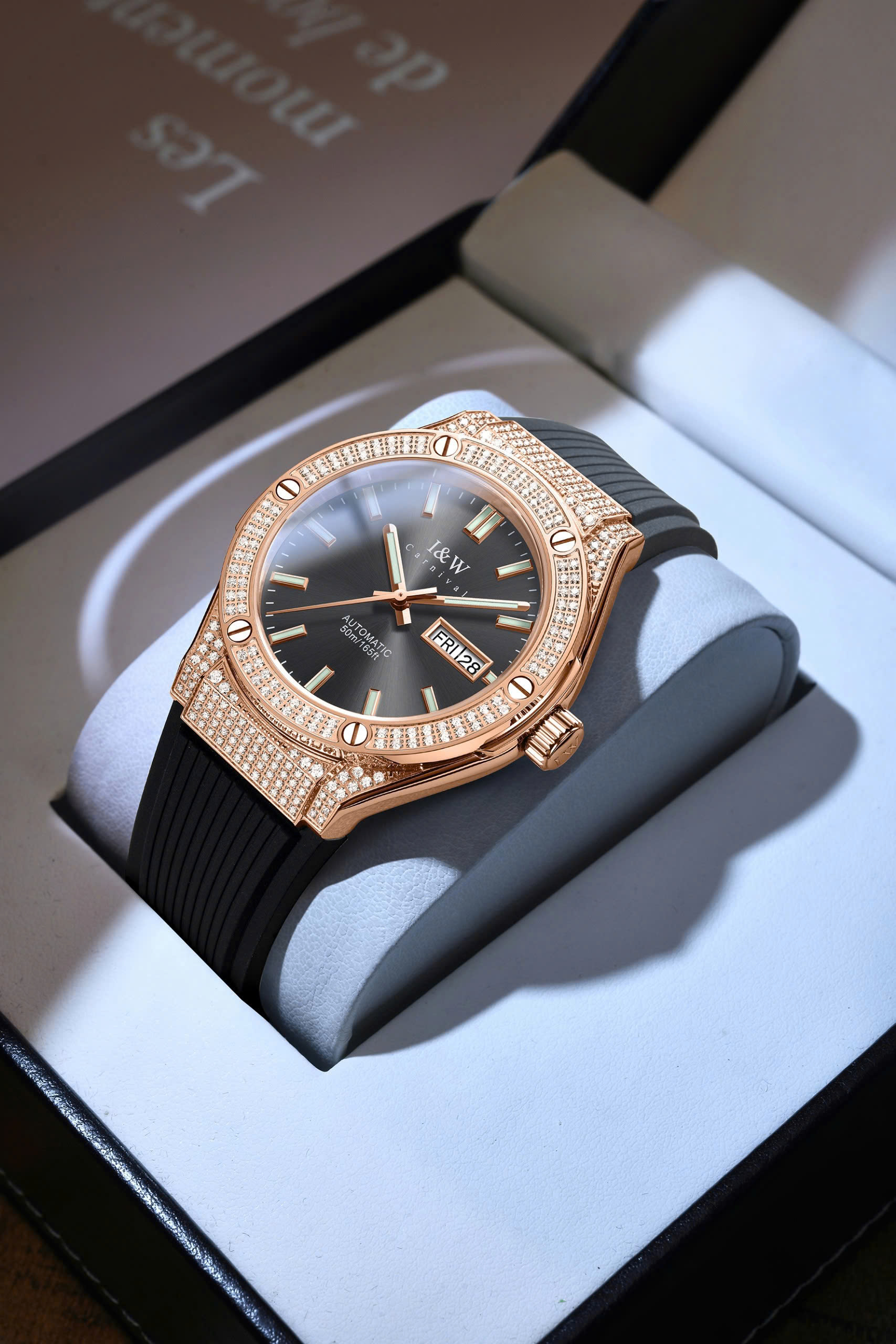 Đồng Hồ I&W Carnival 55851G3 Automatic – Sapphire, PVD Rose Gold, Full Đá Sang Trọng