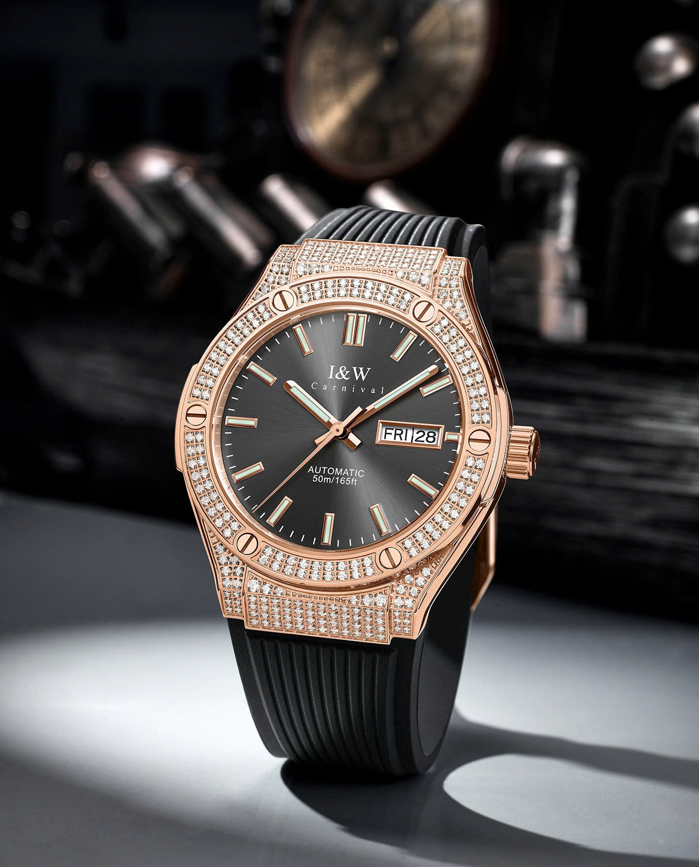 Đồng Hồ I&W Carnival 55851G3 Automatic – Sapphire, PVD Rose Gold, Full Đá Sang Trọng
