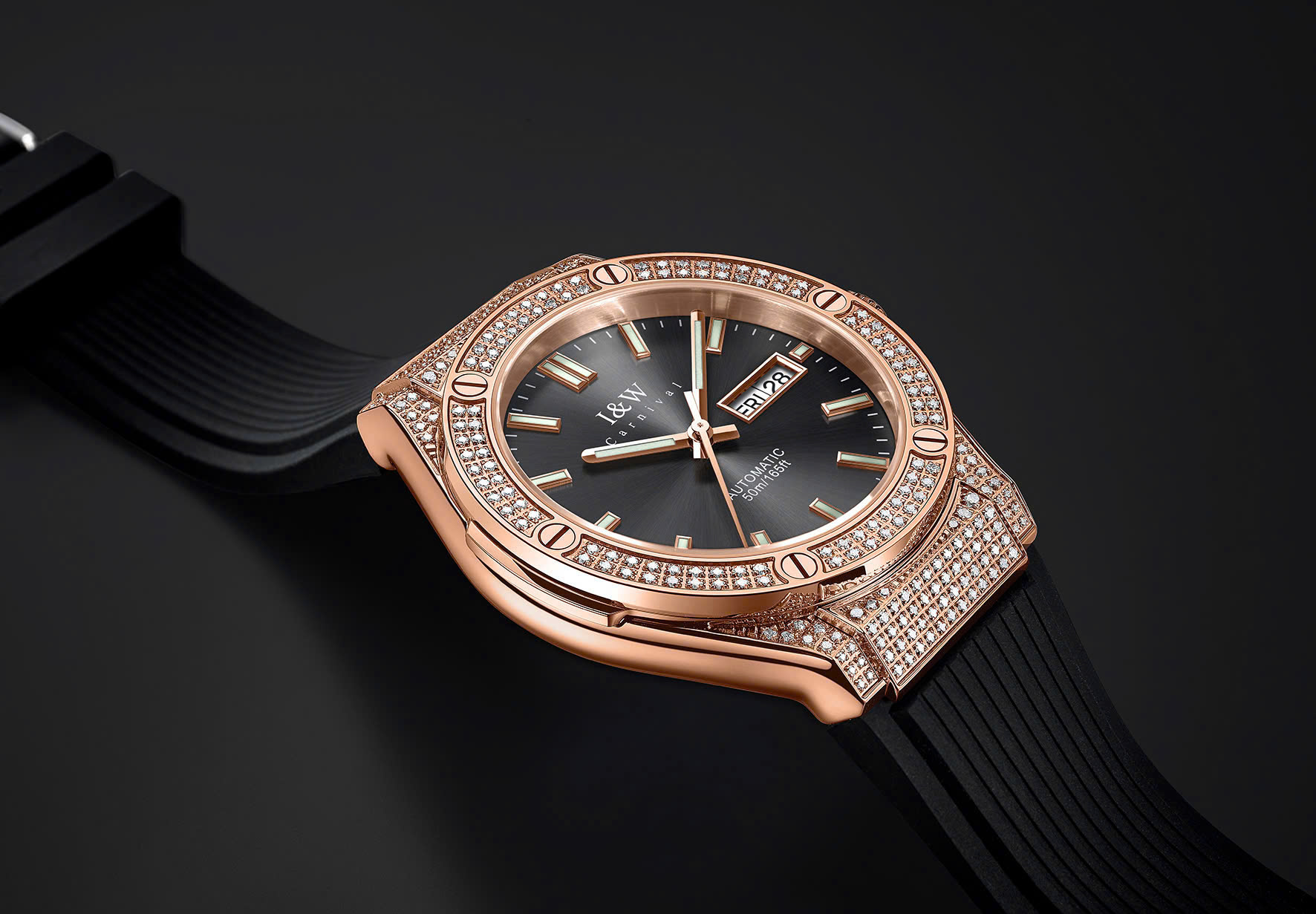 Đồng Hồ I&W Carnival 55851G3 Automatic – Sapphire, PVD Rose Gold, Full Đá Sang Trọng