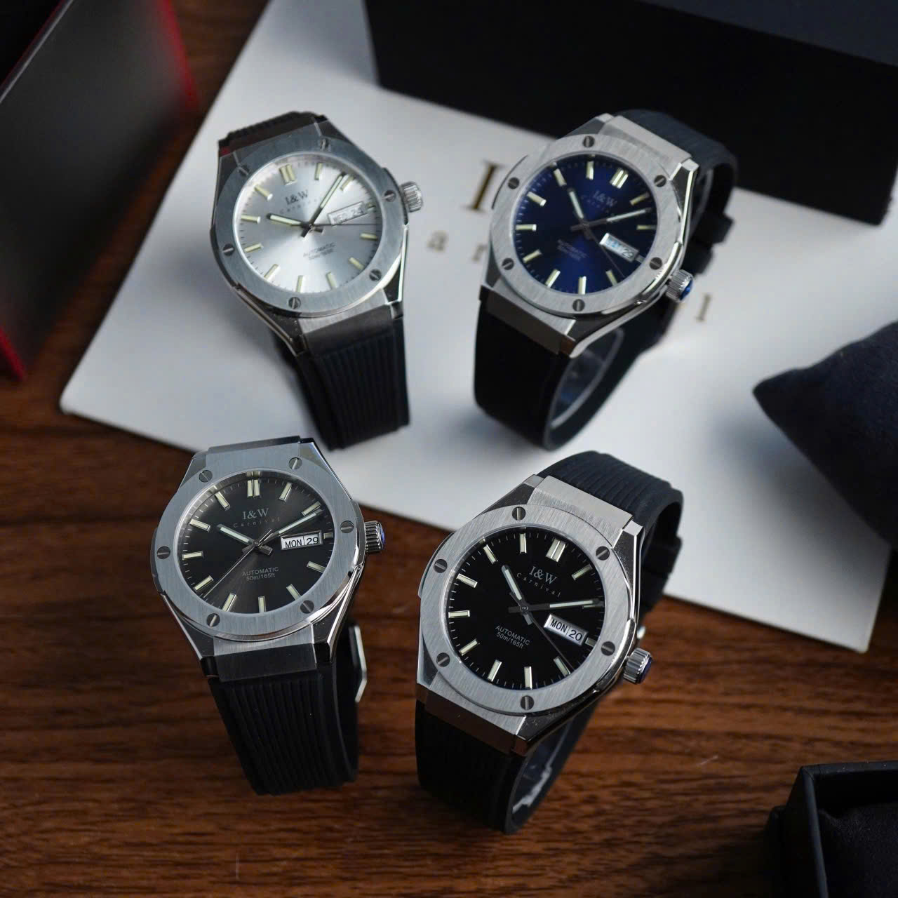 +7 Mẫu Đồng Hồ I&W Carnival 55851G Automatic Sapphire 41mm – Vỏ 316L, Dây Silicon Cao Cấp đủ màu
