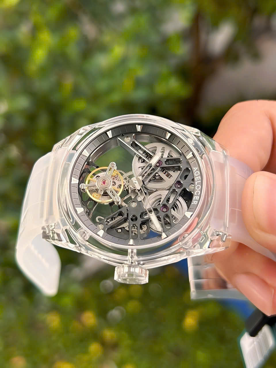 Đồng Hồ Agelocer Tourbillon 9101S11 – Vỏ full Sapphire Trong Suốt, Flying Tourbillon, Trữ Cót 80 Giờ