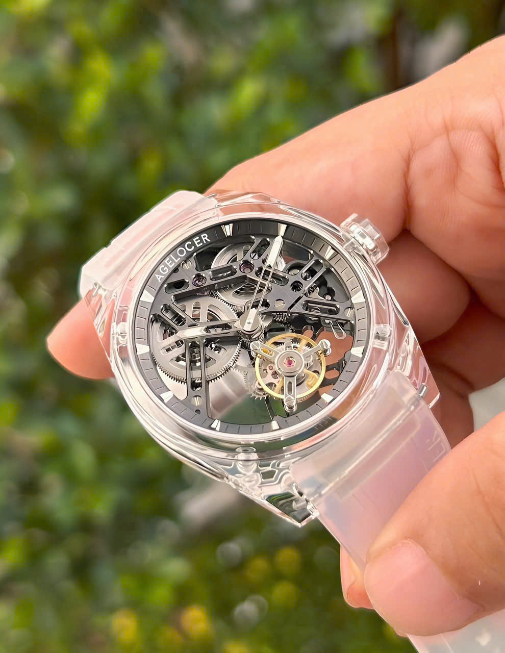 Đồng Hồ Agelocer Tourbillon 9101S11 – Vỏ full Sapphire Trong Suốt, Flying Tourbillon, Trữ Cót 80 Giờ