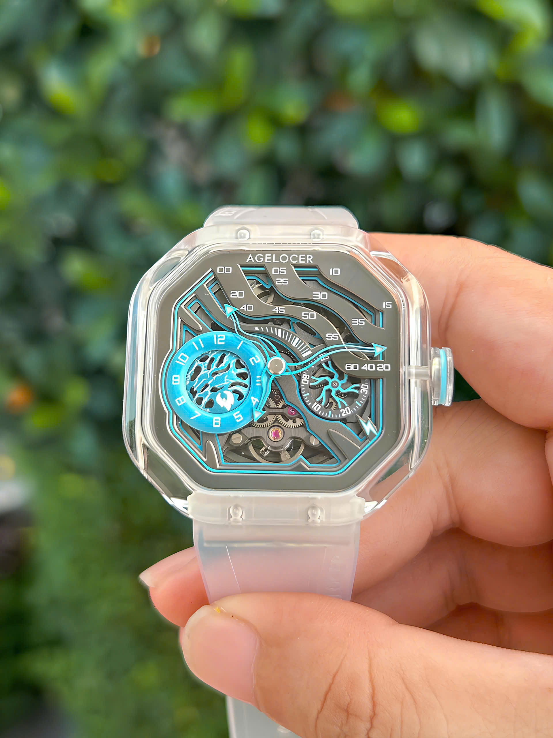 Đồng Hồ AGELOCER Volcano 5006S11 – Thiết Kế Cơ Khí Tương Lai, Vỏ Crystal Trong Suốt