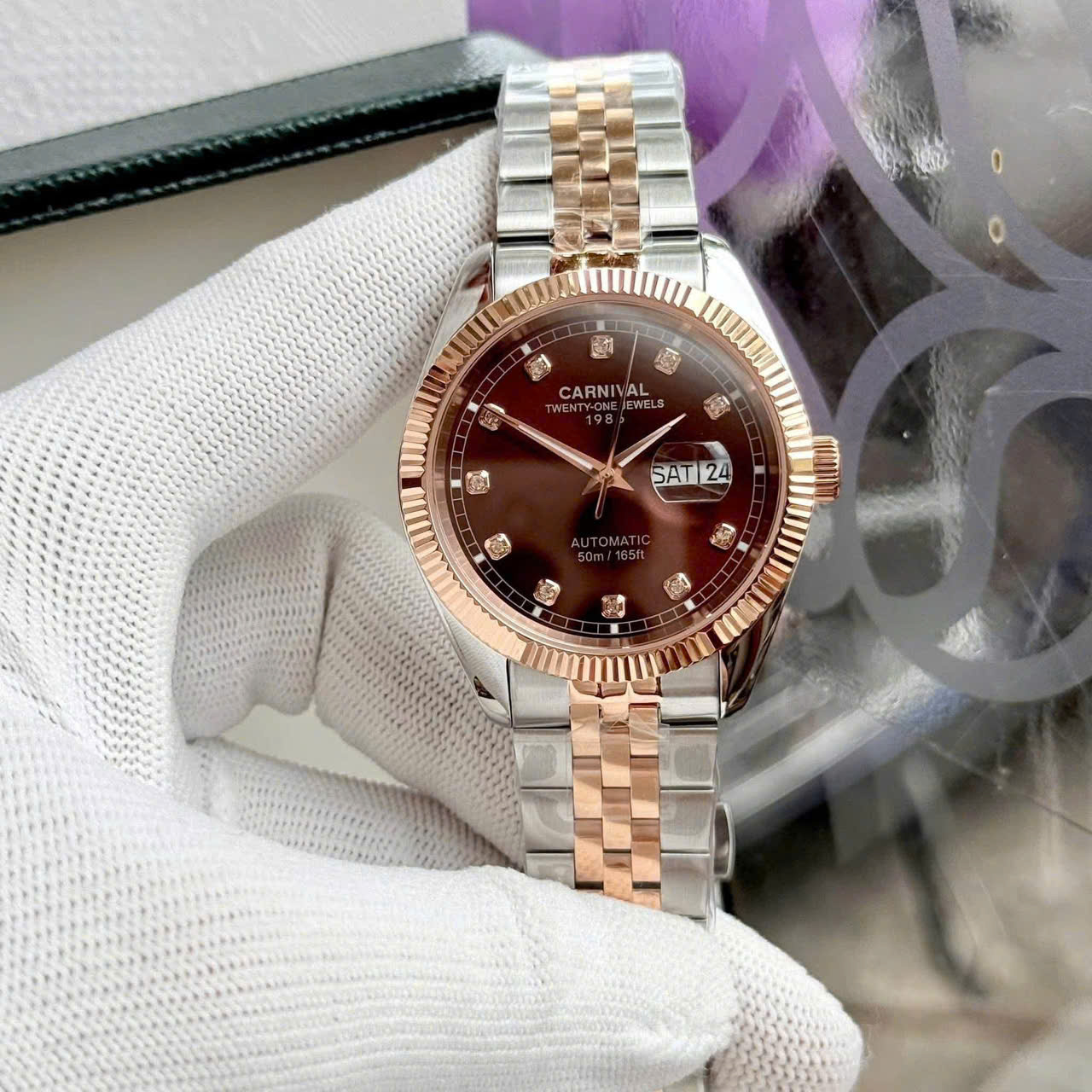 15+ Mẫu Đồng Hồ Carnival 8131G 40mm Automatic Japan – Bezel Khía, Đính Đá Swarovski, Đa Dạng Màu Sắc