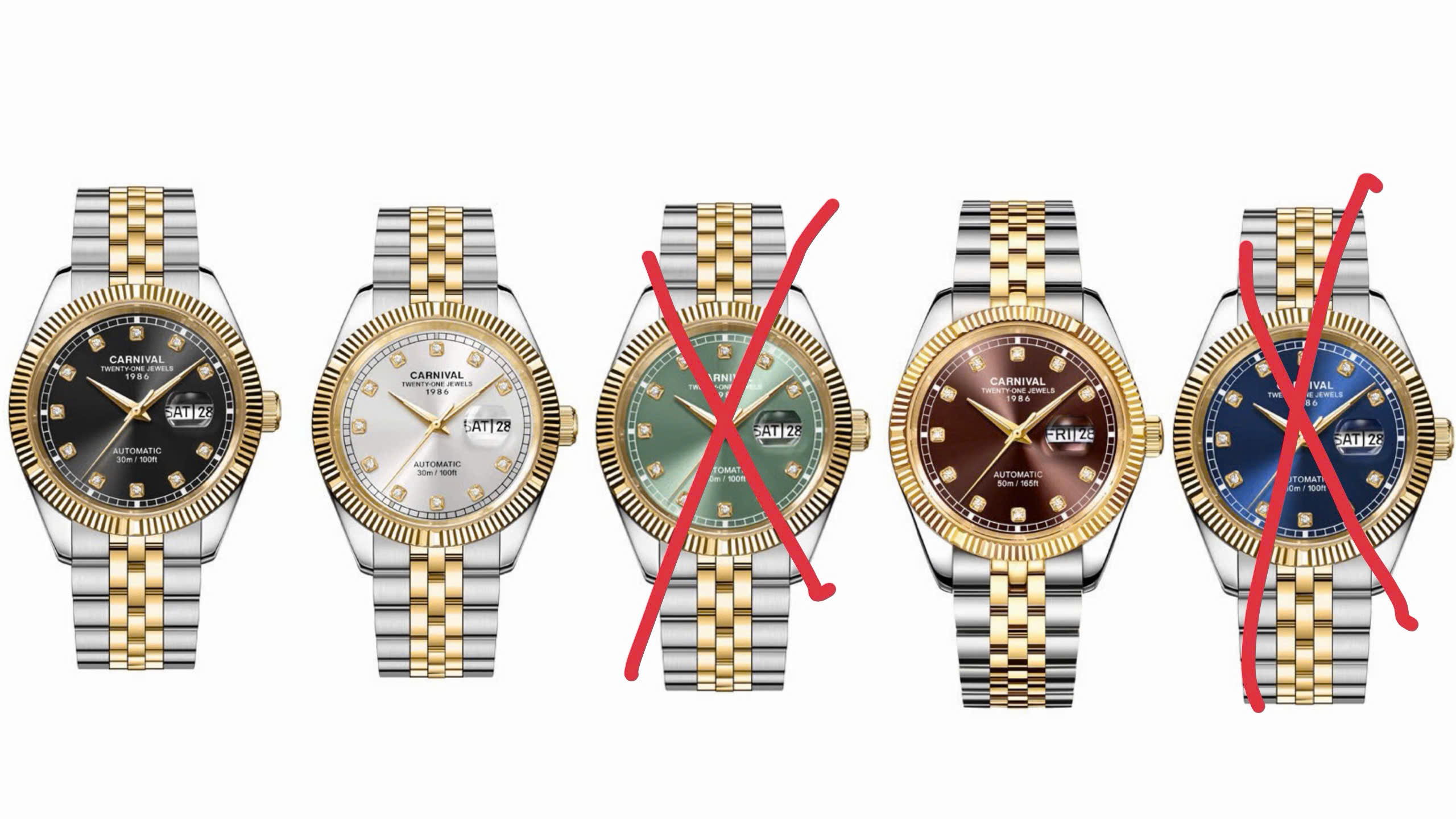 15+ Mẫu Đồng Hồ Carnival 8131G 40mm Automatic Japan – Bezel Khía, Đính Đá Swarovski, Đa Dạng Màu Sắc