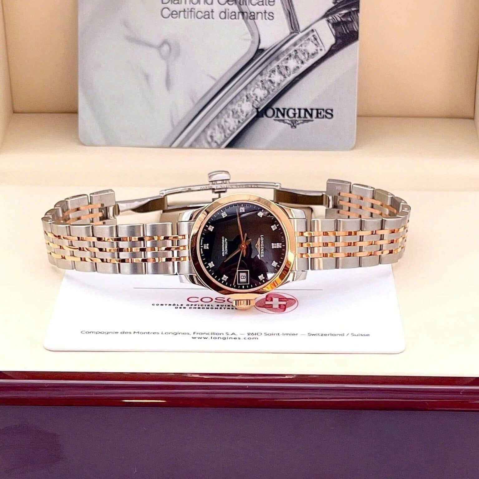 Đồng hồ Longines L2.320.5.57.7 DemiRose – Kim cương tự nhiên, vàng 18K cap 200, chuẩn Chronometer cho quý cô đẳng cấp
