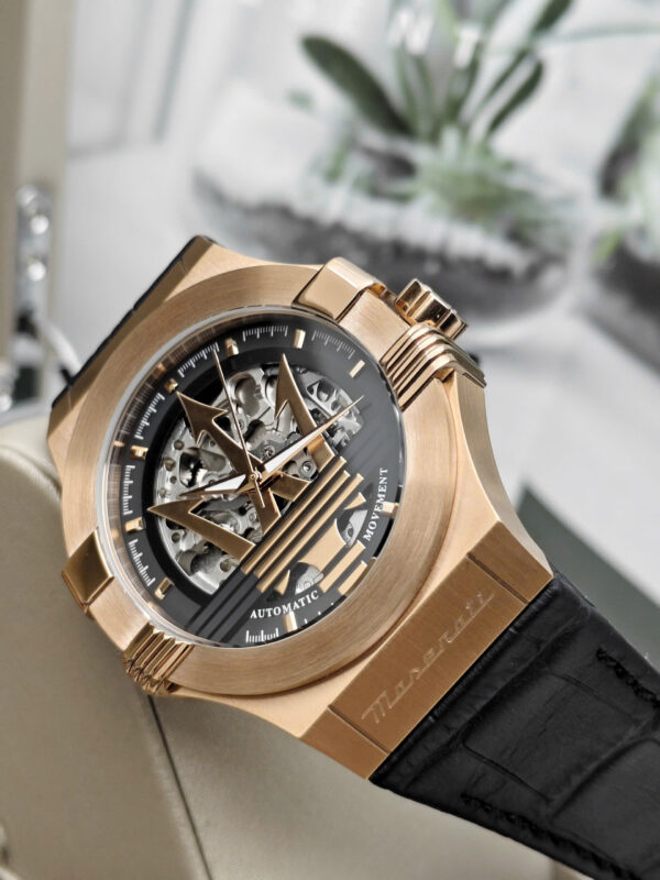 Đồng Hồ Nam Maserati Potenza R8821108053 Automatic Rose Gold – Mặt Đen, Dây Da, Size 42mm