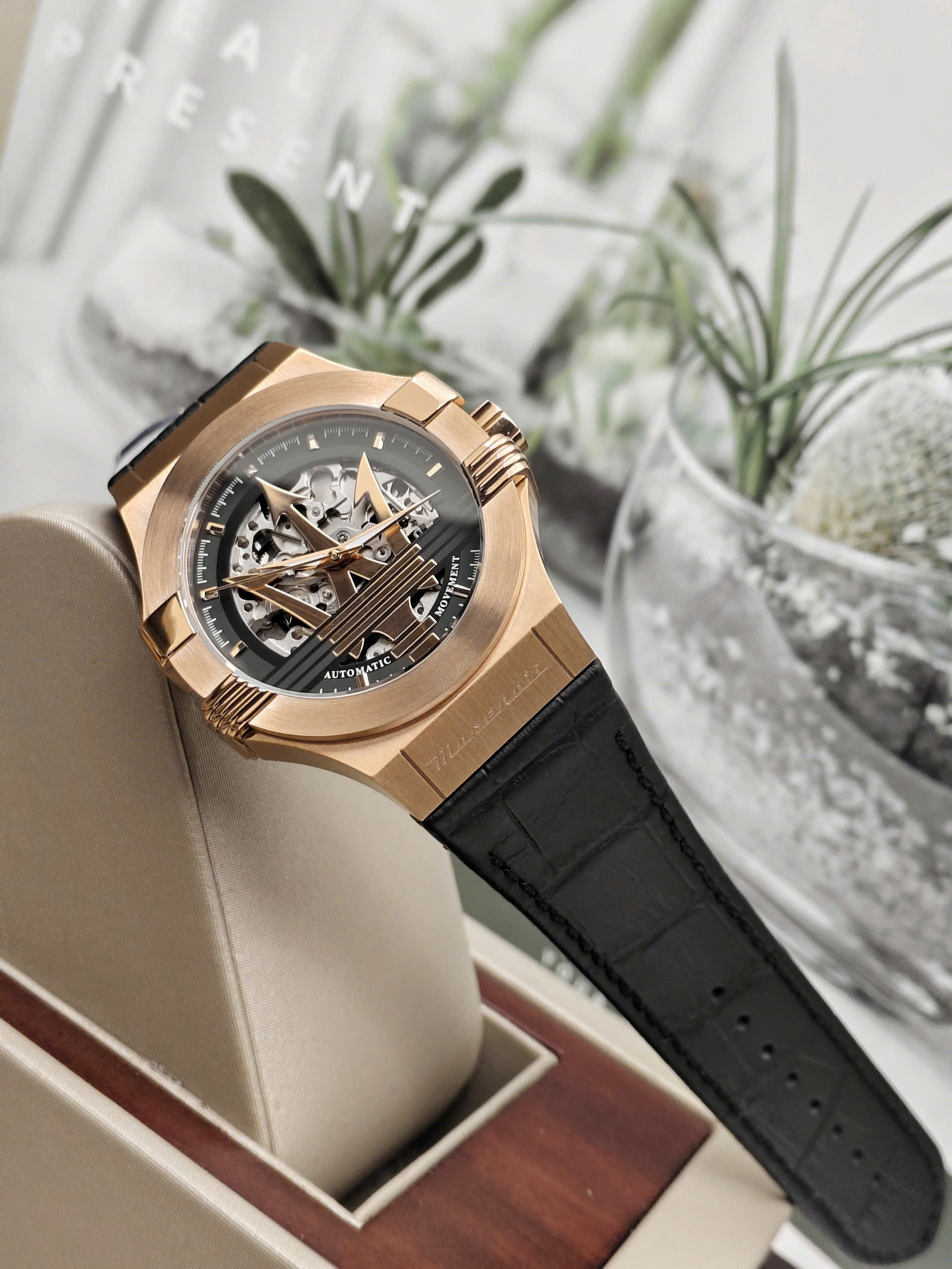 Đồng Hồ Nam Maserati Potenza R8821108053 Automatic Rose Gold – Mặt Đen, Dây Da, Size 42mm