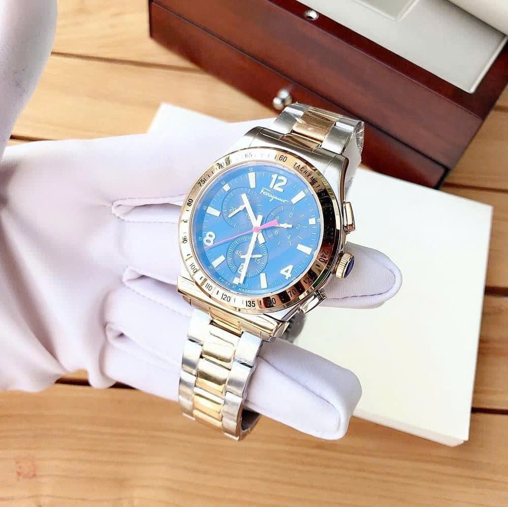 Đồng Hồ Nam Salvatore Ferragamo 1898 SFDK00418 Chronograph Màu Xanh Vàng