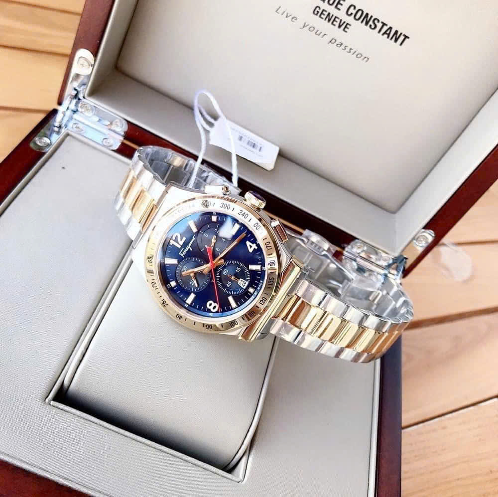 Đồng Hồ Nam Salvatore Ferragamo 1898 SFDK00418 Chronograph Màu Xanh Vàng