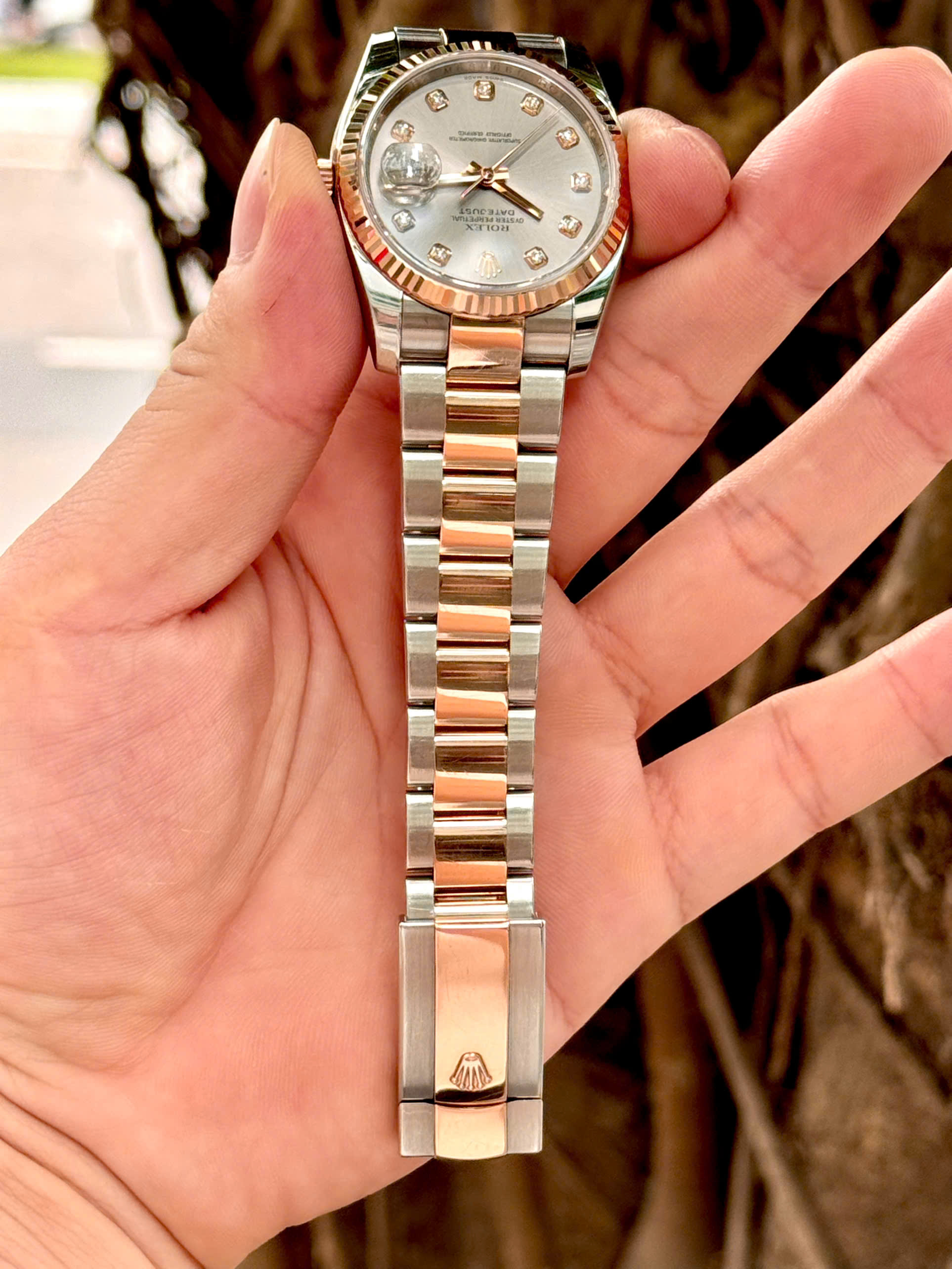 Đồng hồ Rolex Datejust 116231 – Mặt tia xám lông chuột, đính kim cương