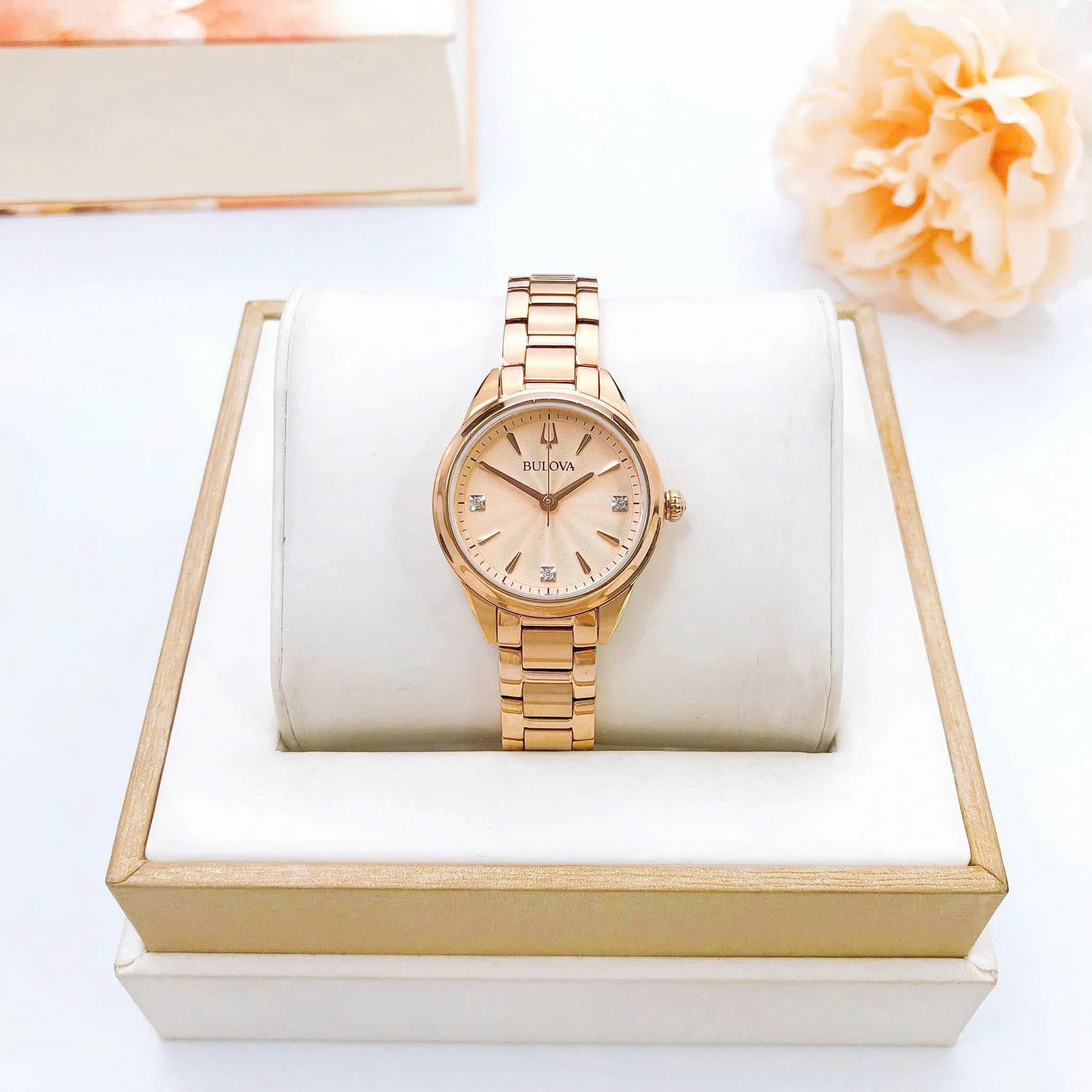 Đồng hồ Bulova 97P151 Rose Gold – Đính Kim Cương Swarovski Lấp Lánh