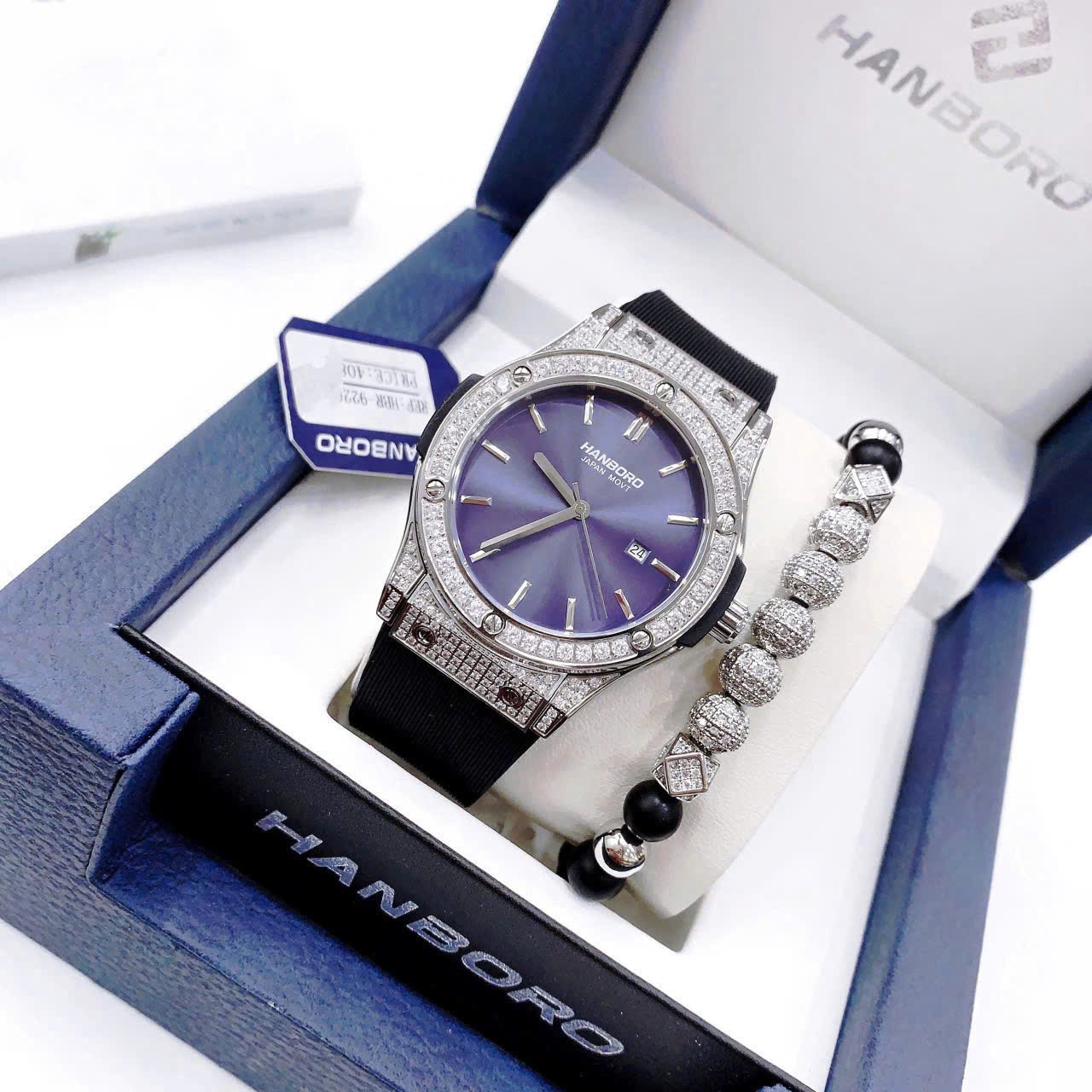 Đồng Hồ Hanboro 2025 Mặt Navy Đính Đá – Siêu Phẩm Sang Trọng Lấy Cảm Hứng Từ Hublot