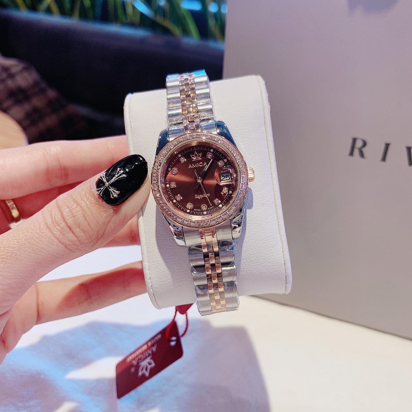 Đồng Hồ AMICA for woman Thiết kế kinh điển Rolex, Quai kim loại demi Kính sapphire nhiều màu