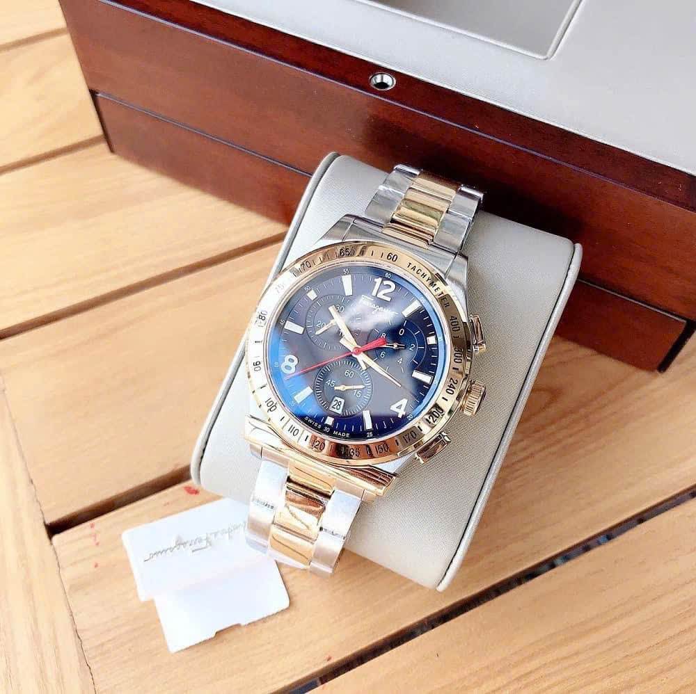 Đồng Hồ Nam Salvatore Ferragamo 1898 SFDK00418 Chronograph Màu Xanh Vàng