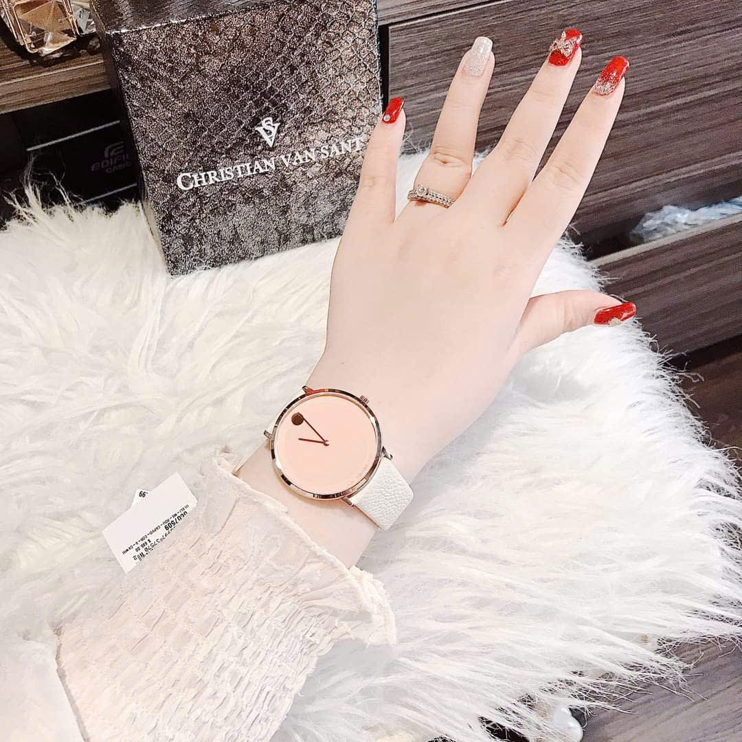 Đồng Hồ Nữ Movado Modern 47 0607388 – Mặt Hồng Phấn, Dây Trắng Ngà Tinh Tế