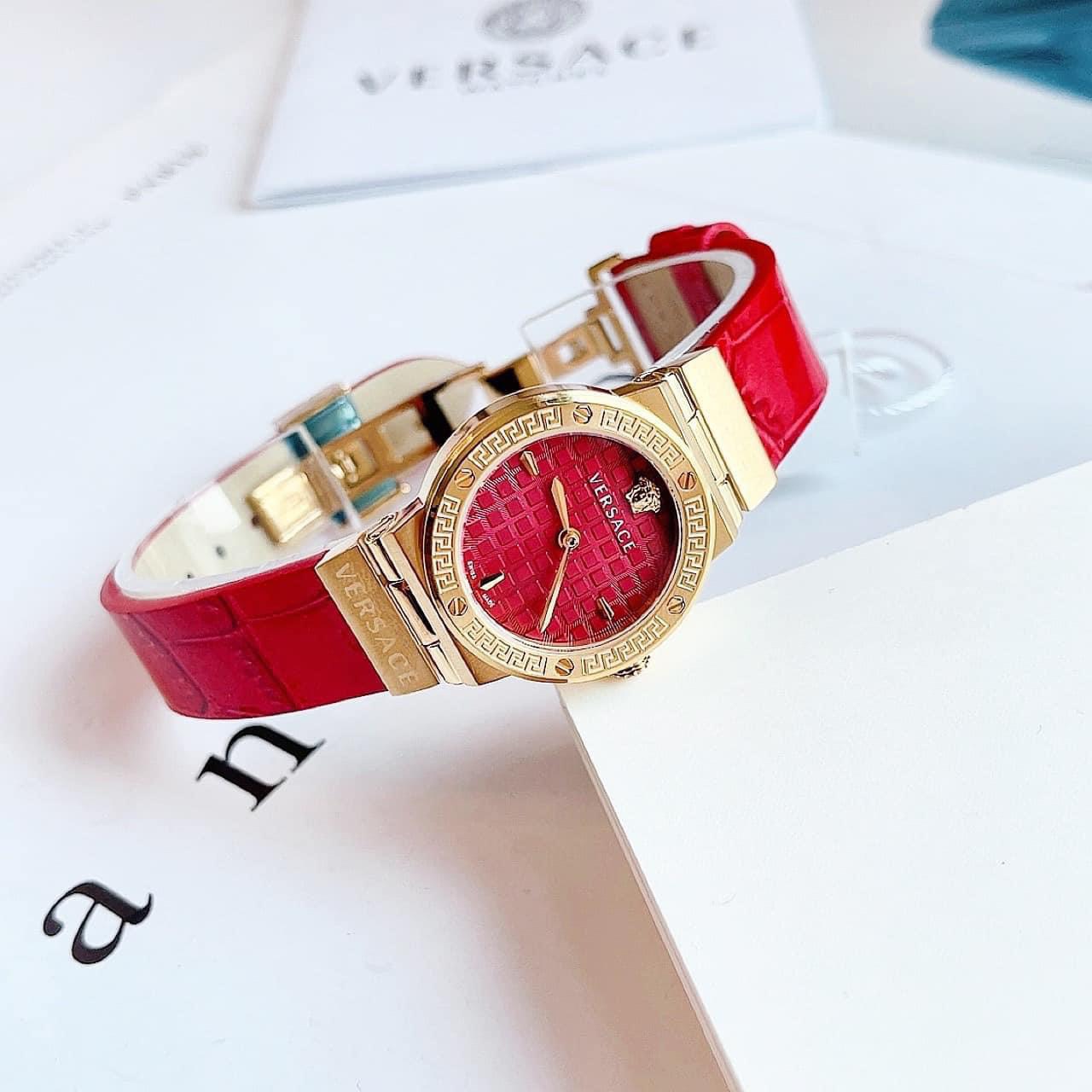 Đồng Hồ Versace Greca Logo Mini Red Dial Leather