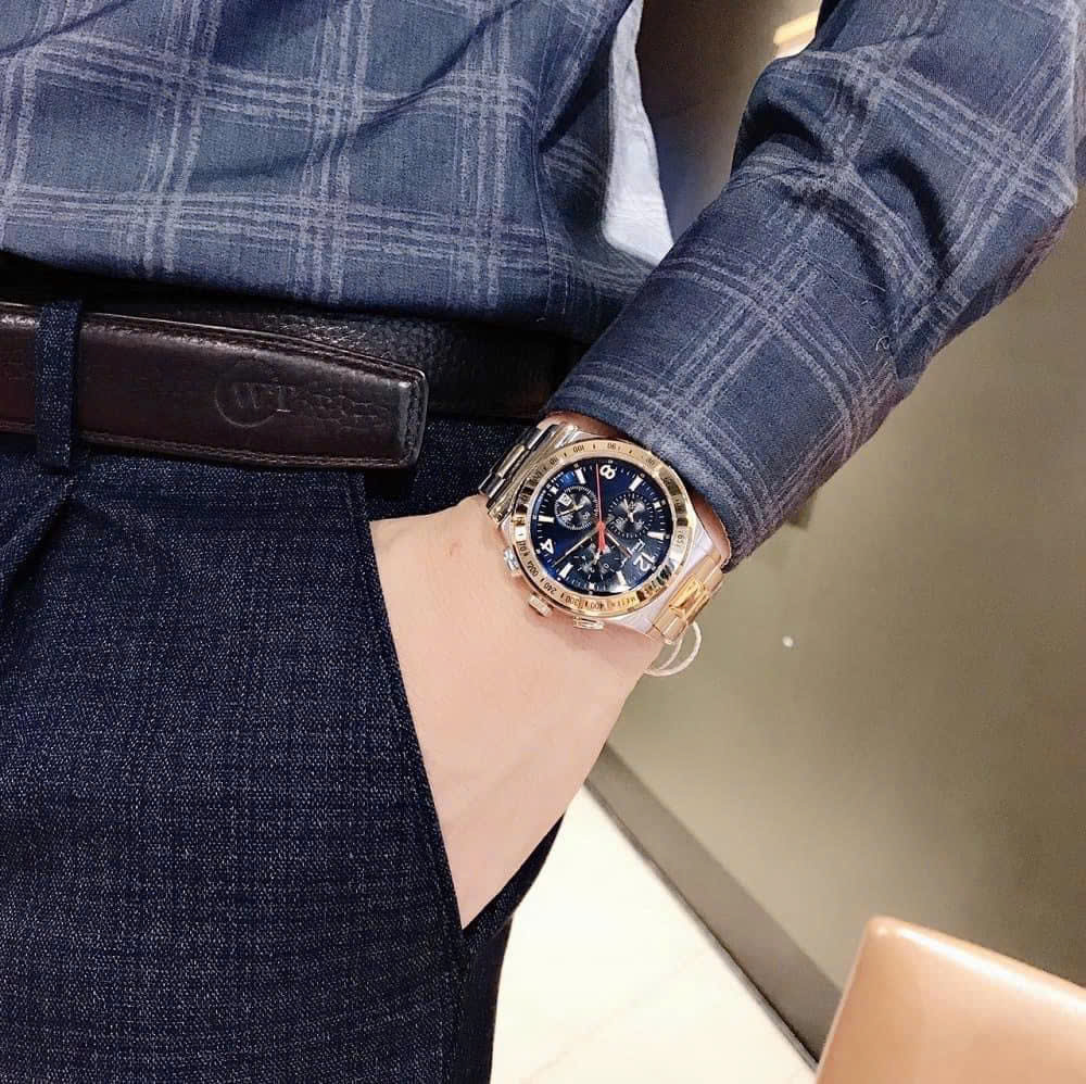Đồng Hồ Nam Salvatore Ferragamo 1898 SFDK00418 Chronograph Màu Xanh Vàng