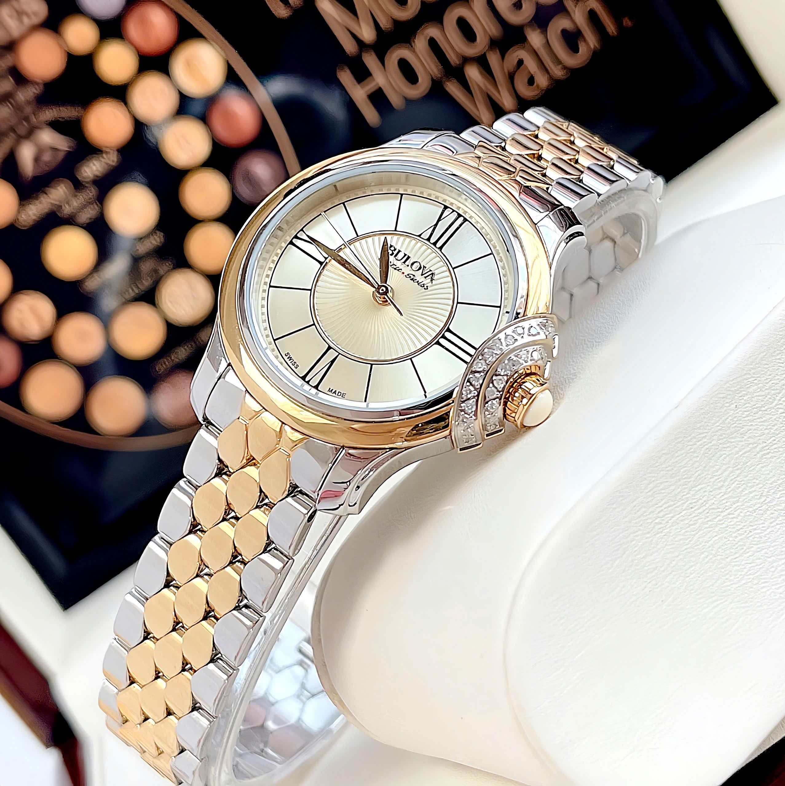 Đồng hồ Bulova Accu Swiss Diamond – Demi sang trọng, đính 30 viên kim cương tấm