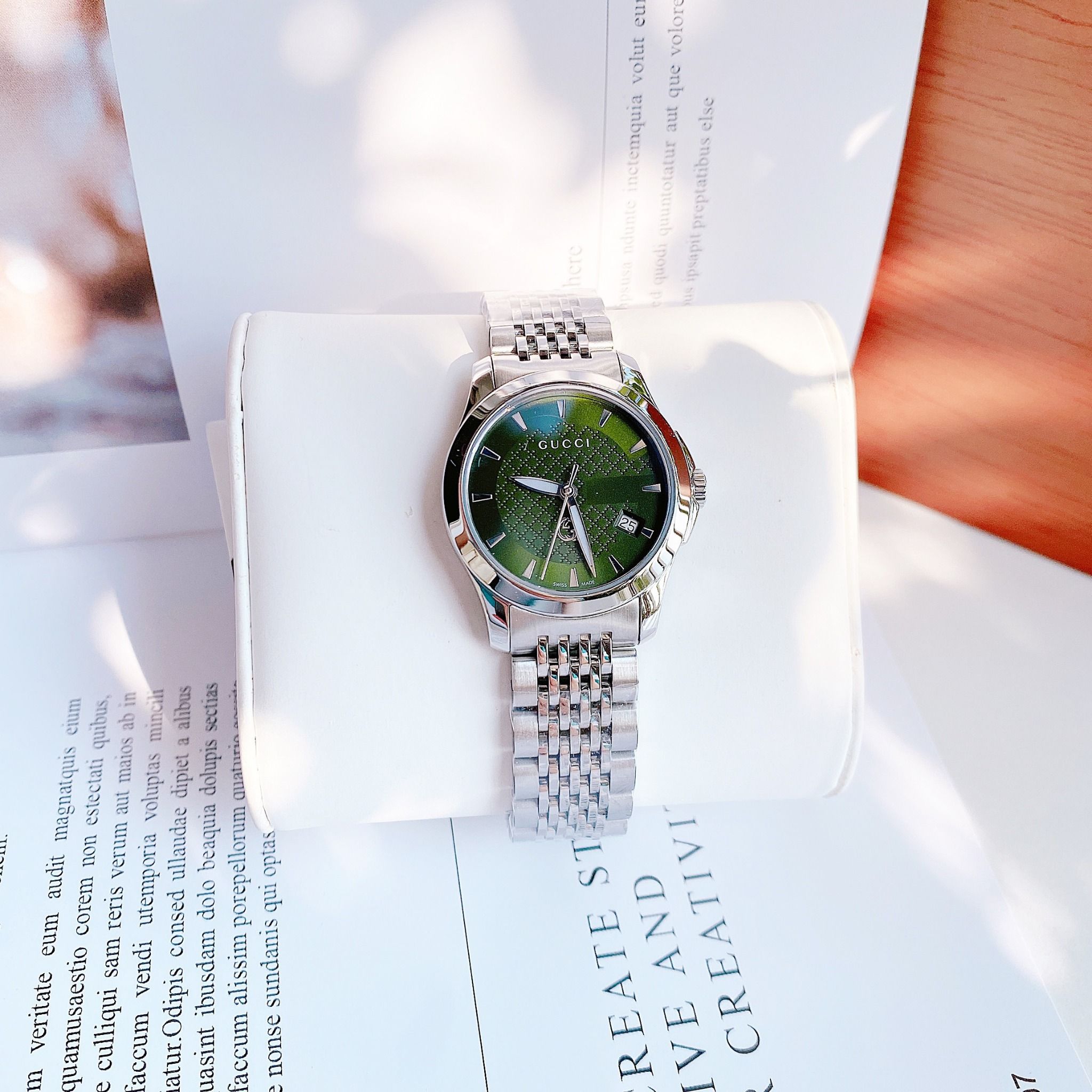 Đồng hồ nữ Gucci G Timeless Green Dial Silver Watch YA1265008