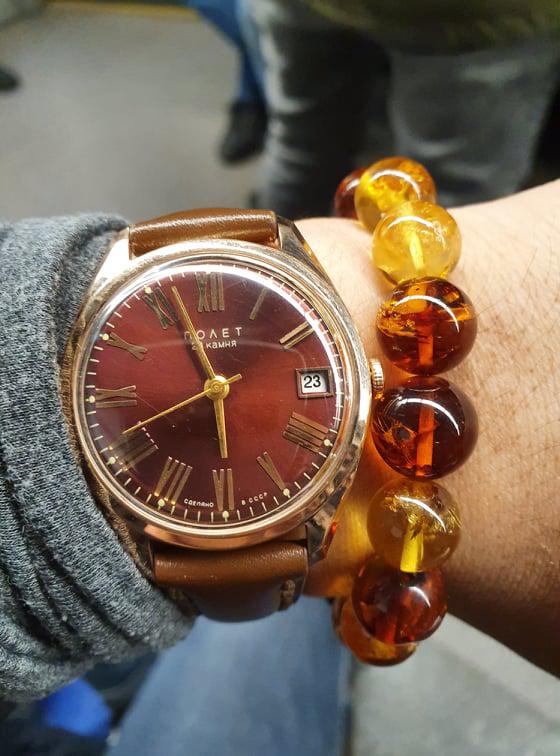 Đồng hồ cổ Poljot 23 chân kính automatic mặt huyết vàng đúc nguyên khối