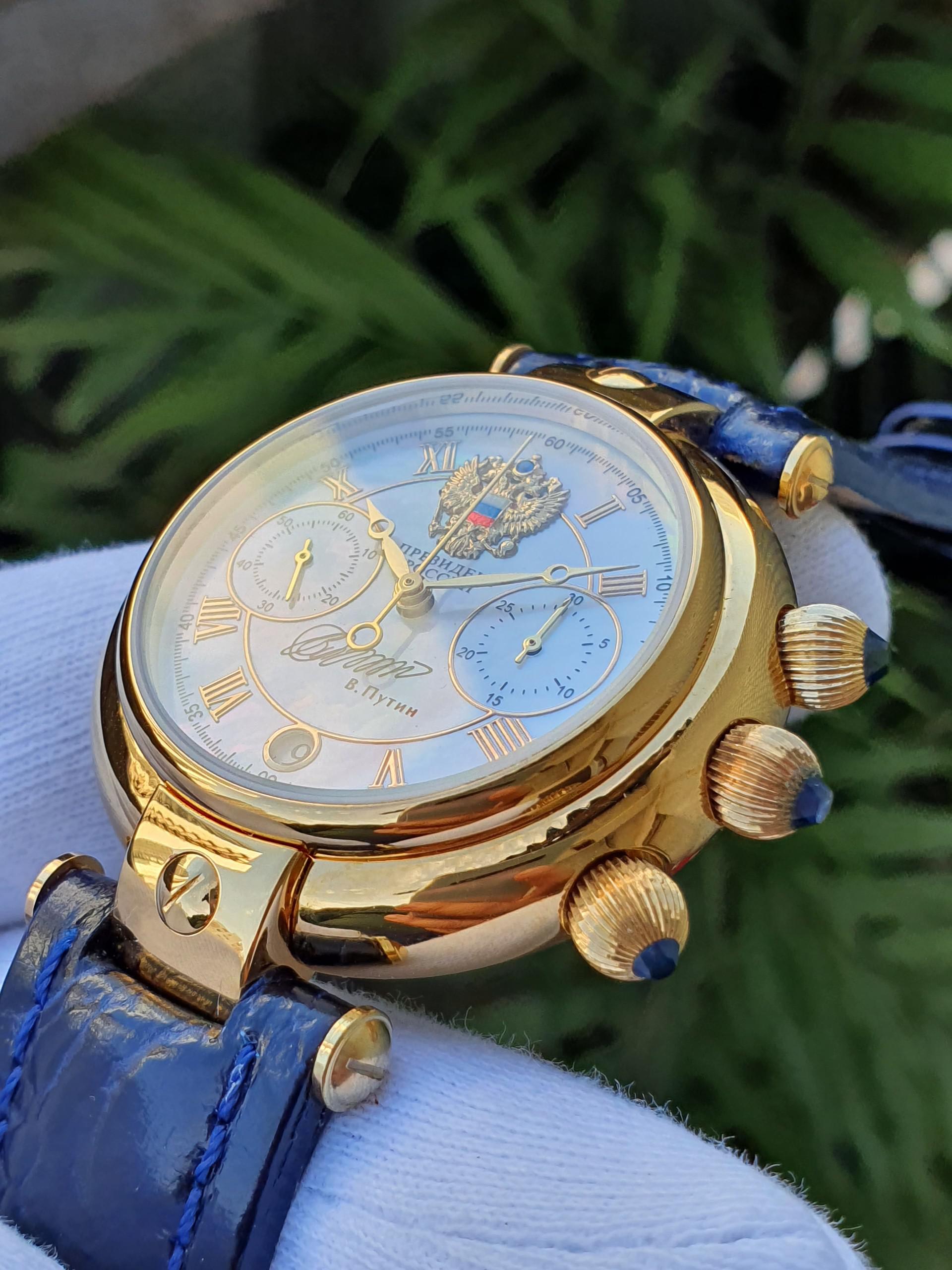 Đồng hồ Nga chữ ký Tổng thống máy 3133 đá xanh Au10 kính Sapphire 252066