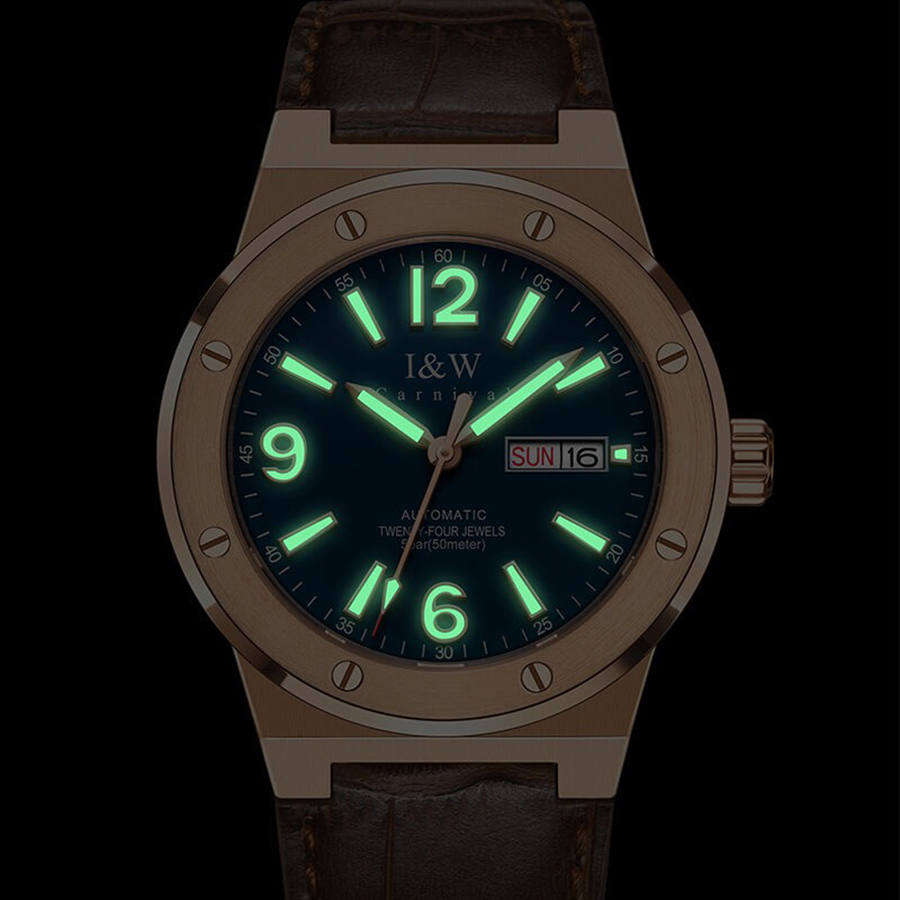Đồng Hồ Nam I&W Carnival 589G1 Automatic Màu Nâu Vàng