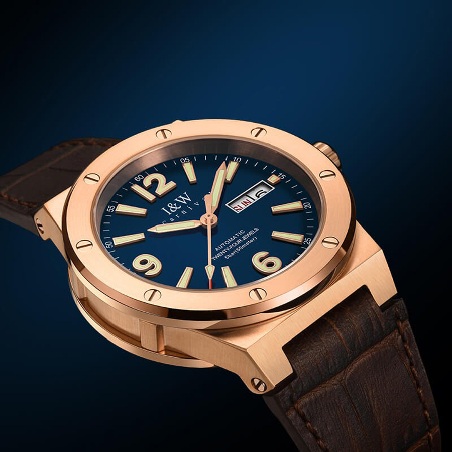 Đồng Hồ Nam I&W Carnival 589G1 Automatic Màu Nâu Vàng