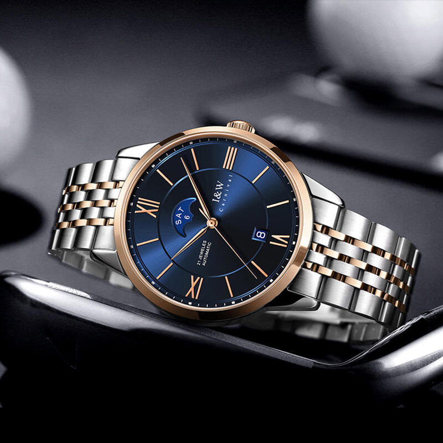 Đồng Hồ Nam I&W Carnival 528G8 Automatic Màu Xanh Bạc