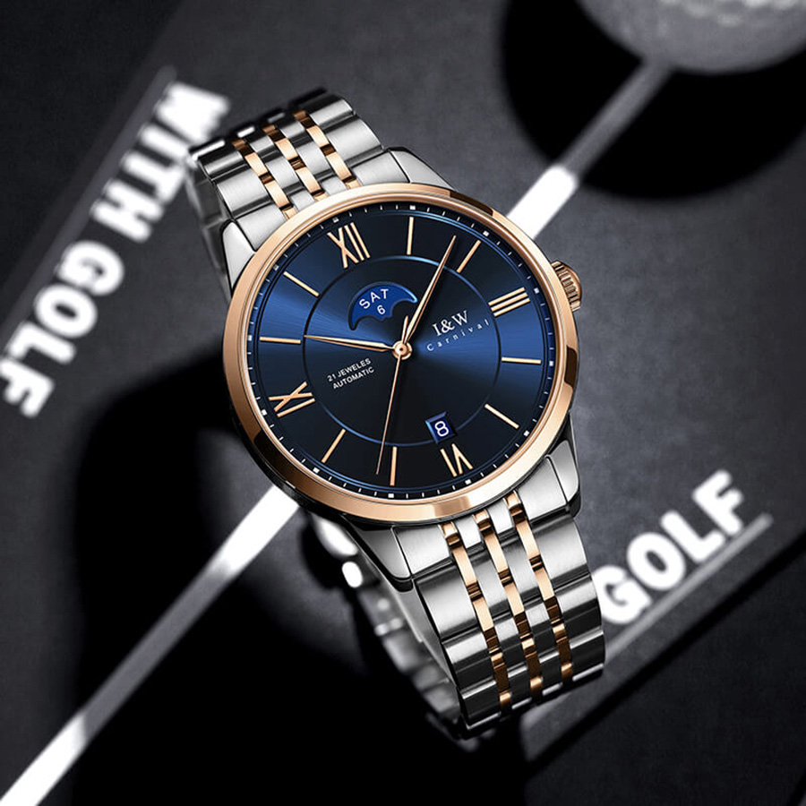 Đồng Hồ Nam I&W Carnival 528G8 Automatic Màu Xanh Bạc